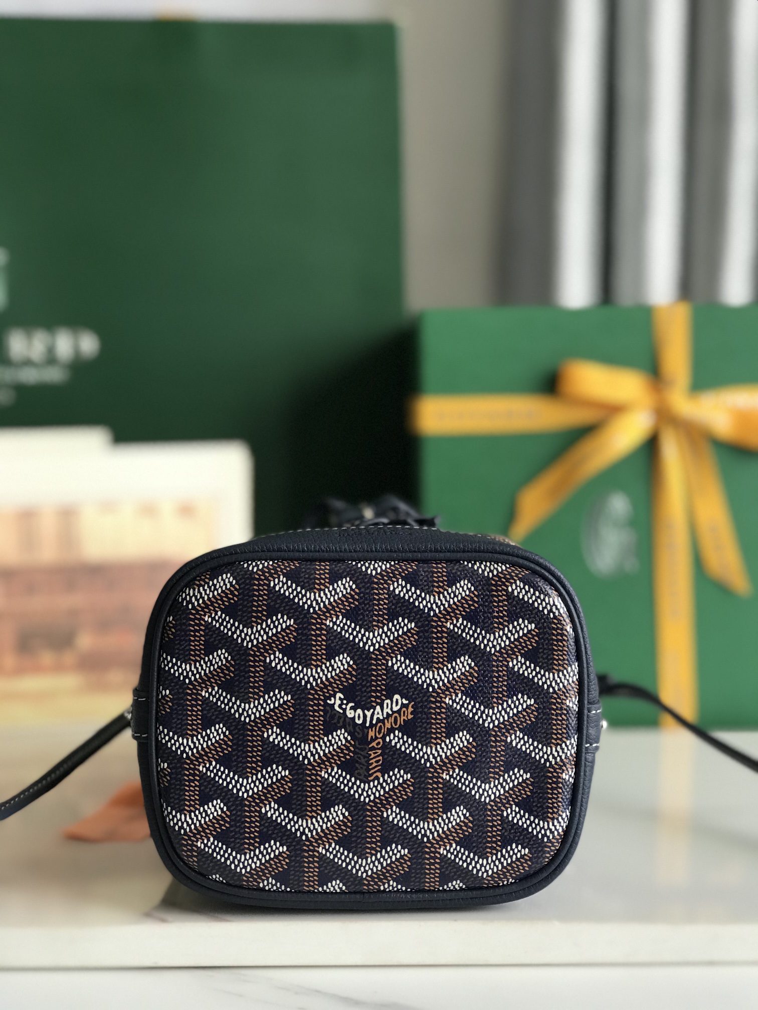 GOYARD Goyardine Petit Flot Mini Bucket Bag Blue navy