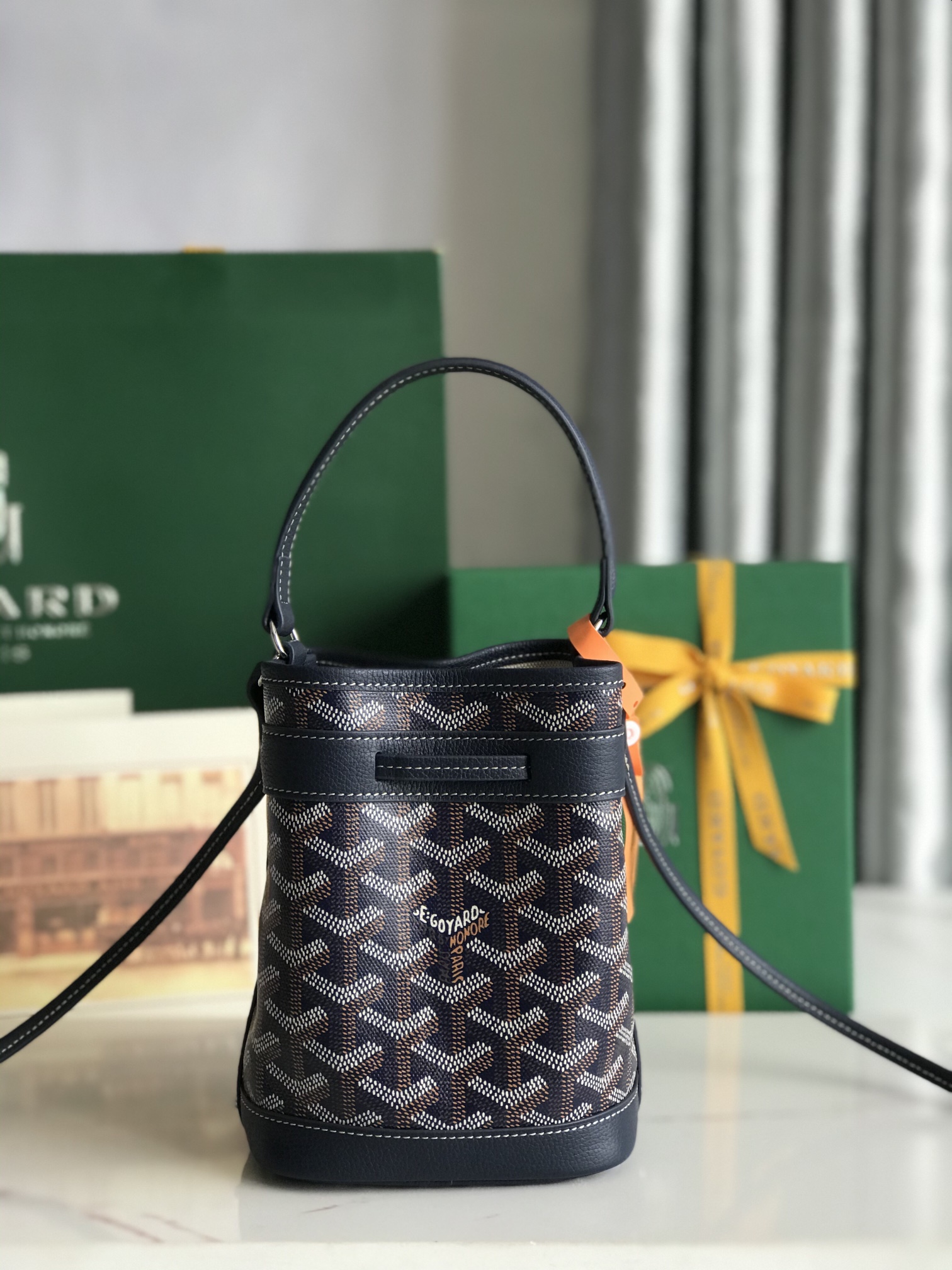 GOYARD Goyardine Petit Flot Mini Bucket Bag Blue navy