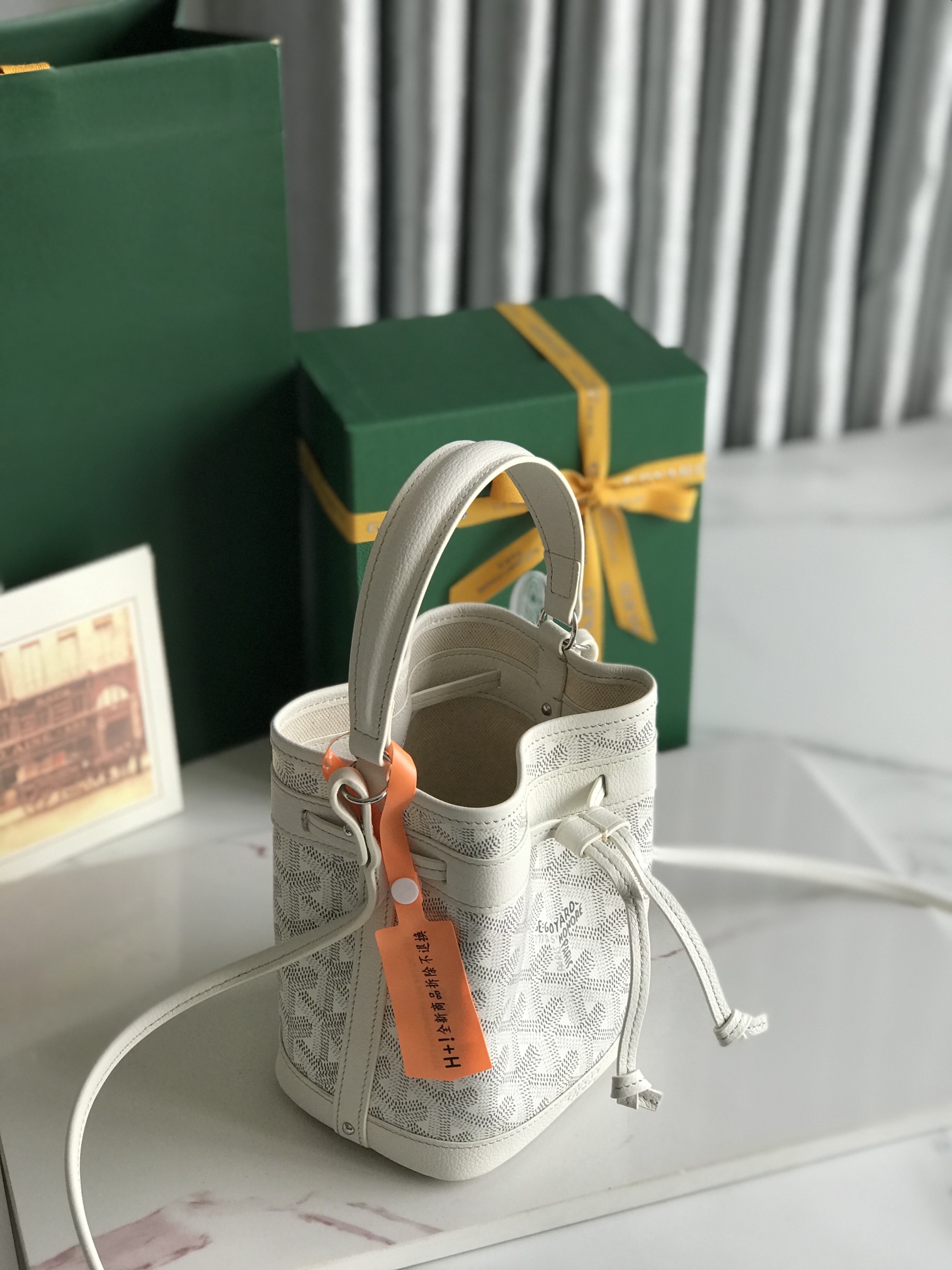 GOYARD Goyardine Petit Flot Mini Bucket Bag white