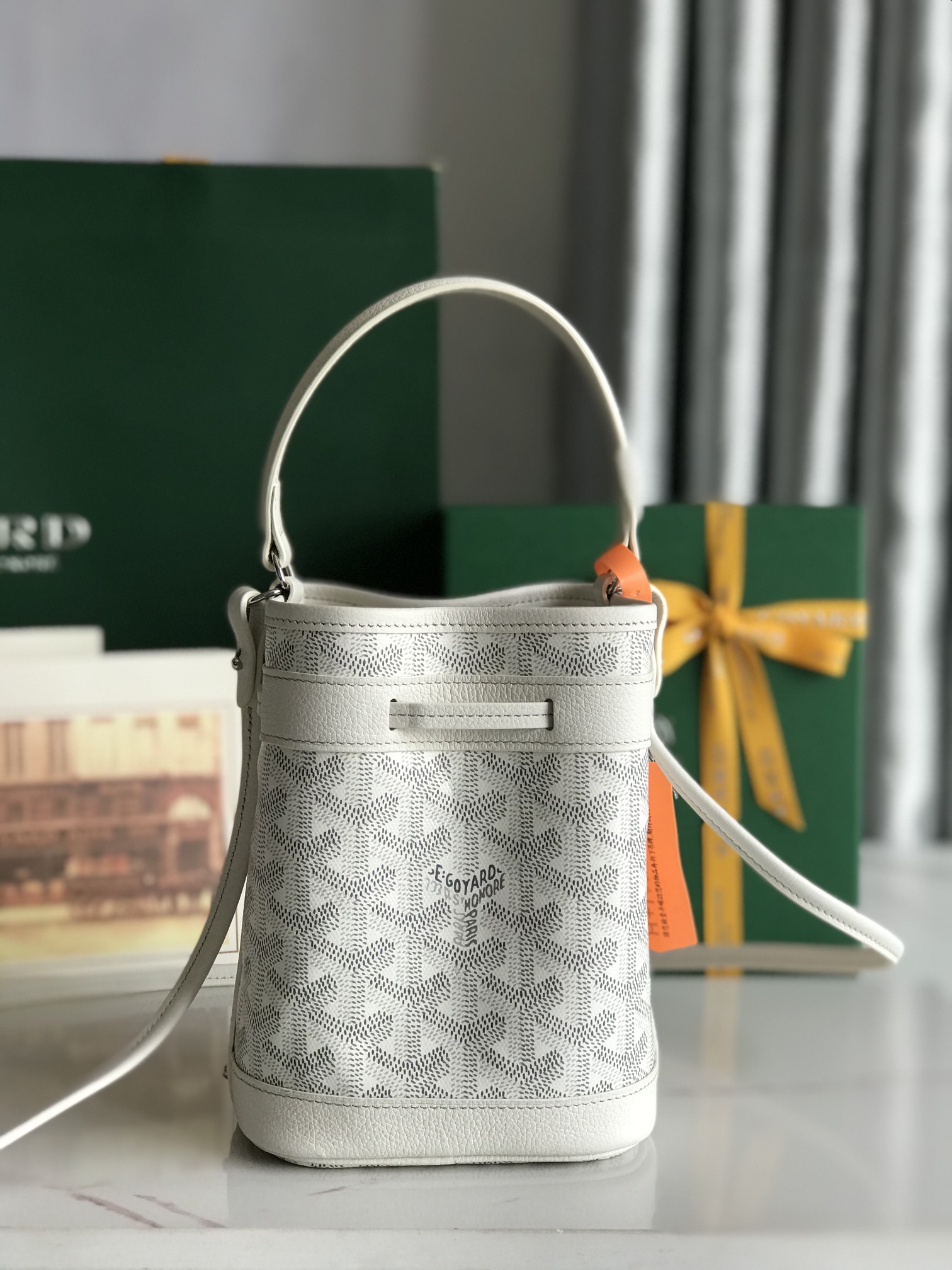 GOYARD Goyardine Petit Flot Mini Bucket Bag white