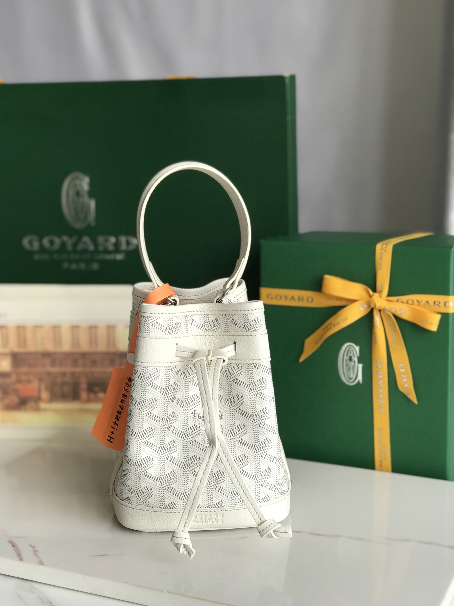 GOYARD Goyardine Petit Flot Mini Bucket Bag white