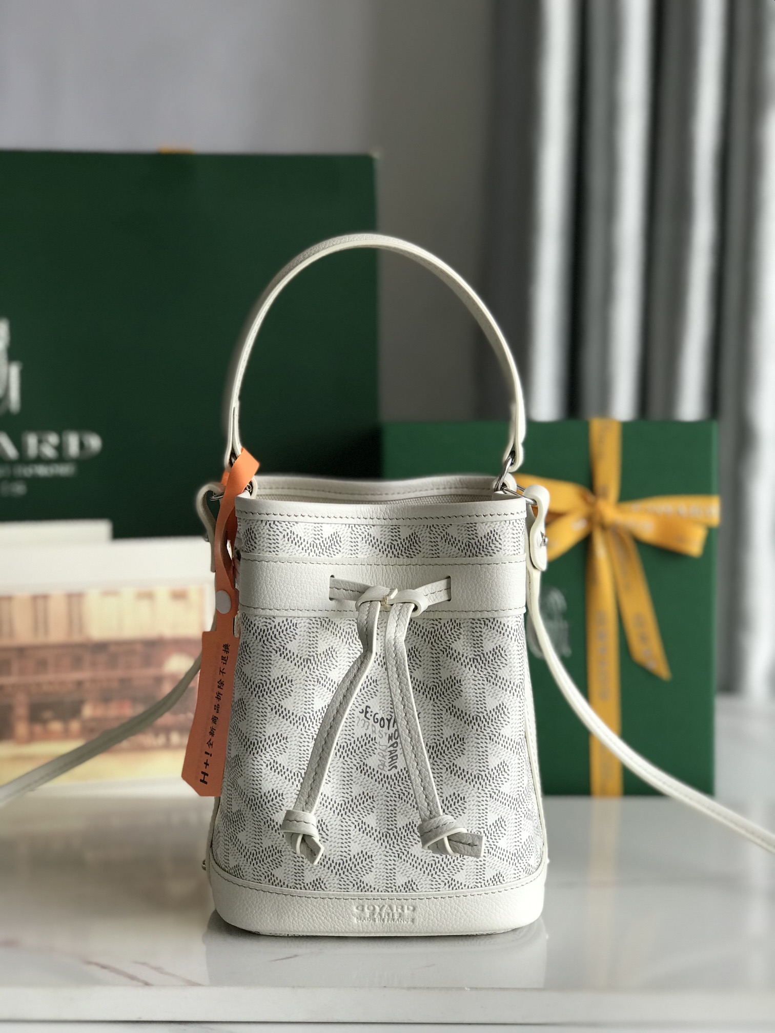 GOYARD Goyardine Petit Flot Mini Bucket Bag white