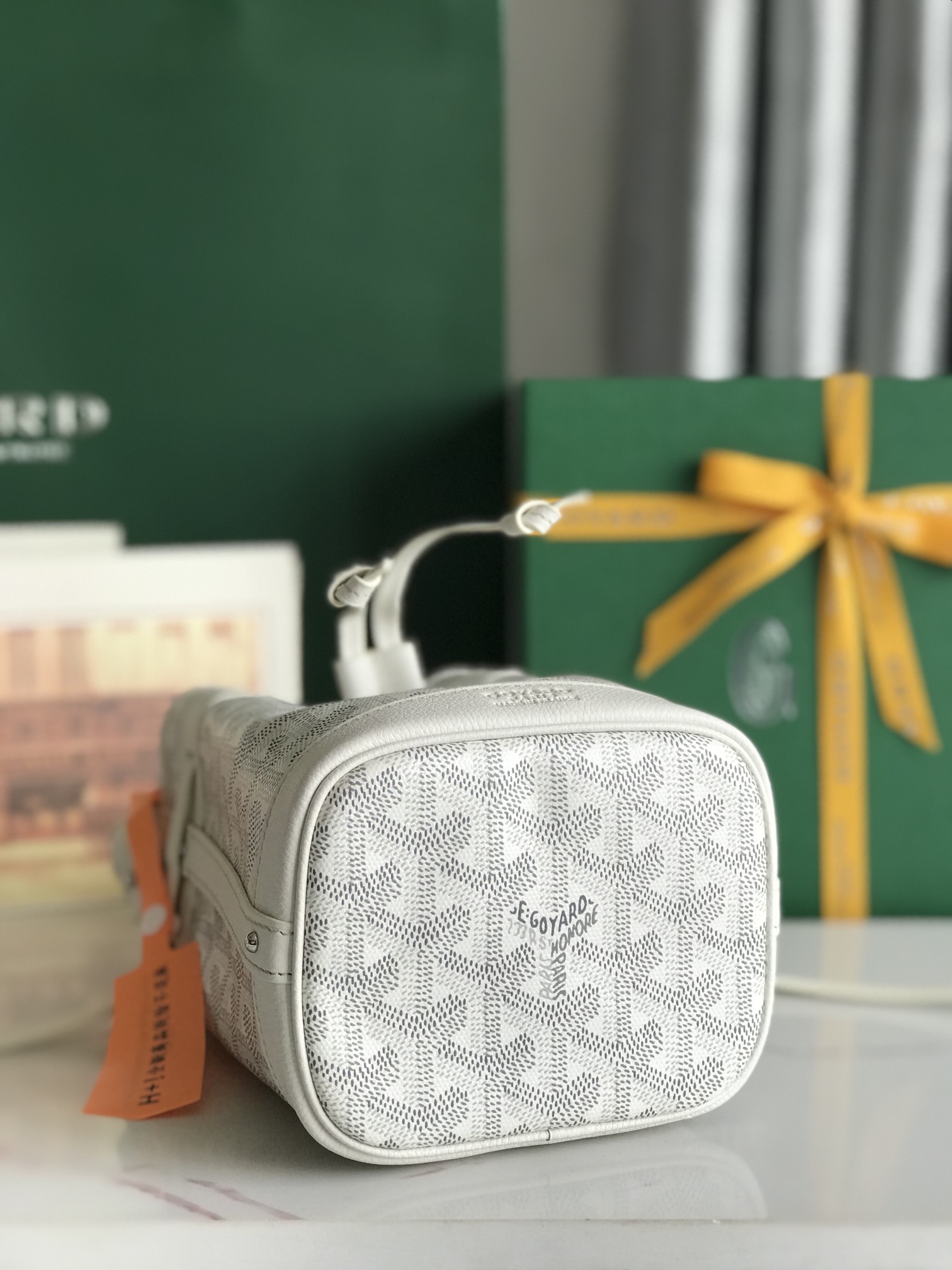 GOYARD Goyardine Petit Flot Mini Bucket Bag white