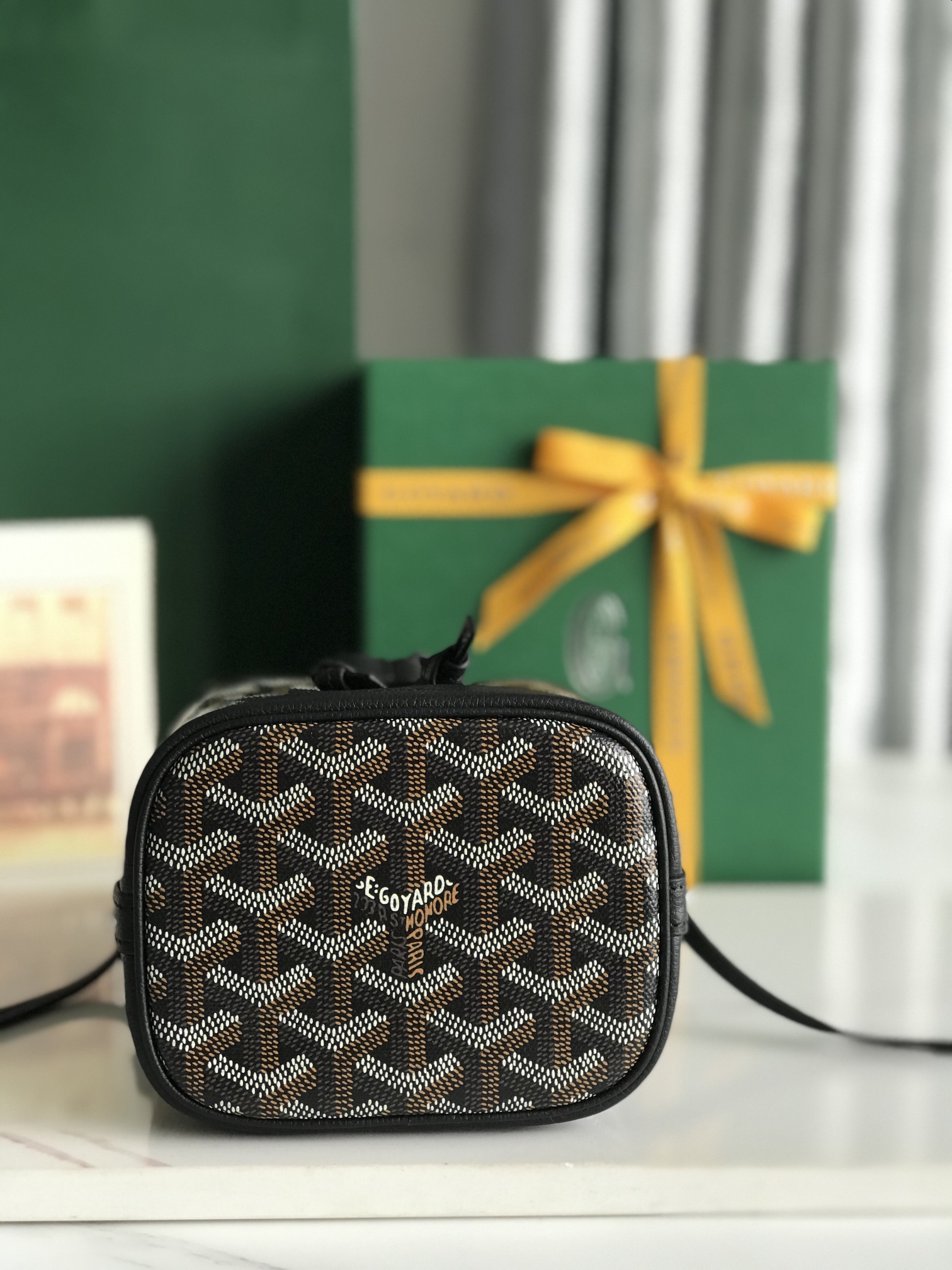 GOYARD Goyardine Petit Flot Bucket Bag PM Black 791368