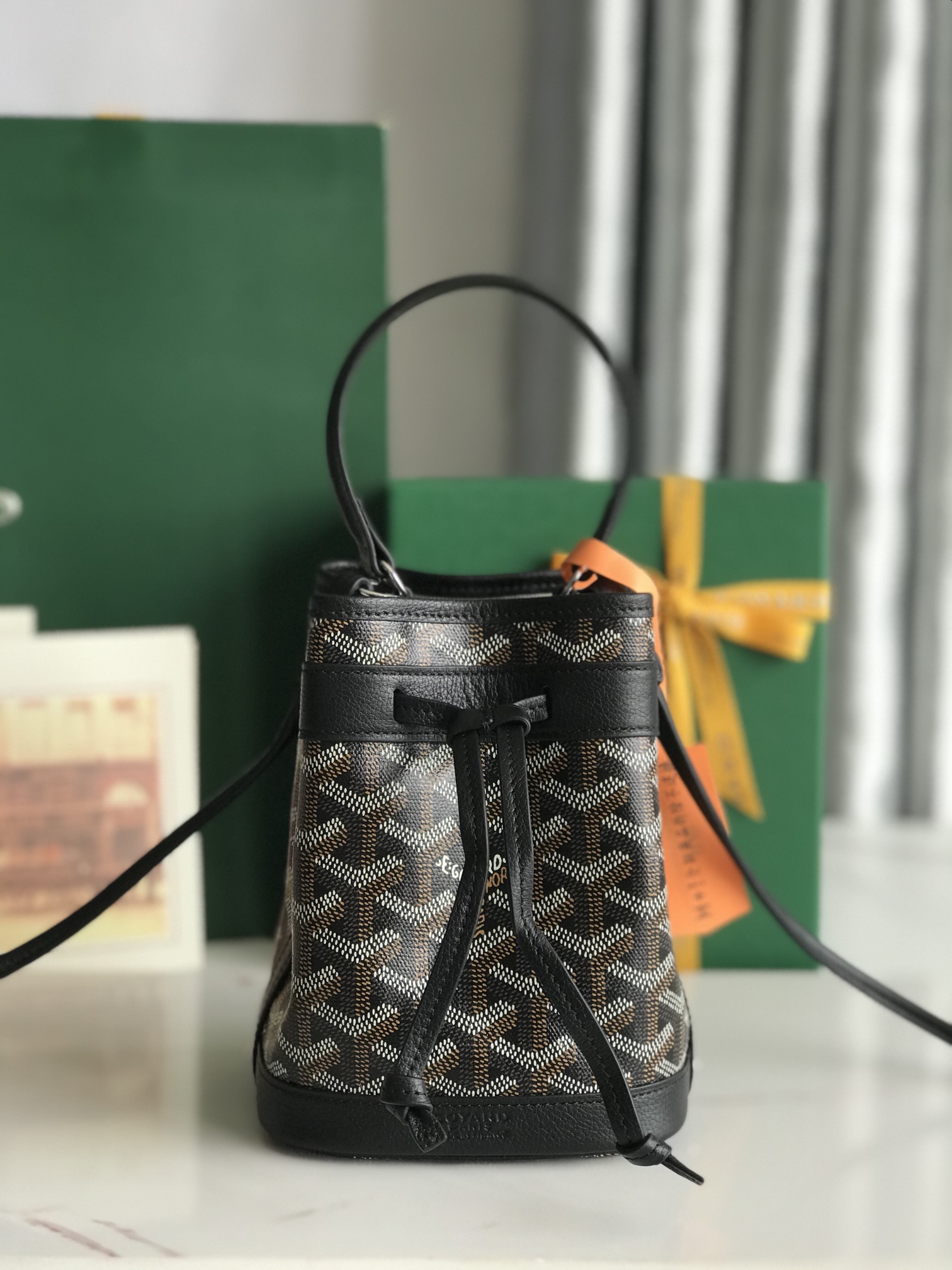 GOYARD Goyardine Petit Flot Bucket Bag PM Black 791368