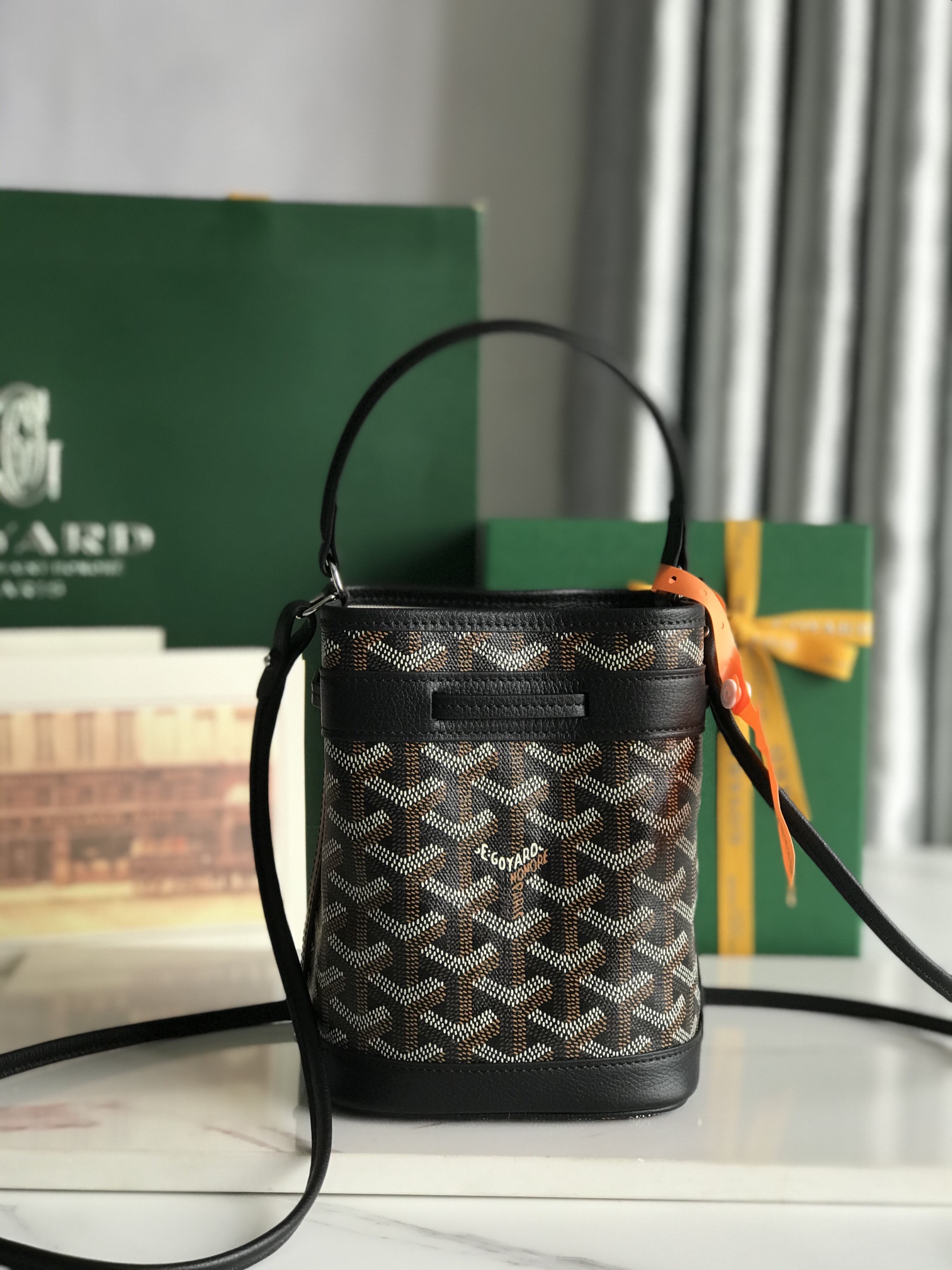 GOYARD Goyardine Petit Flot Bucket Bag PM Black 791368