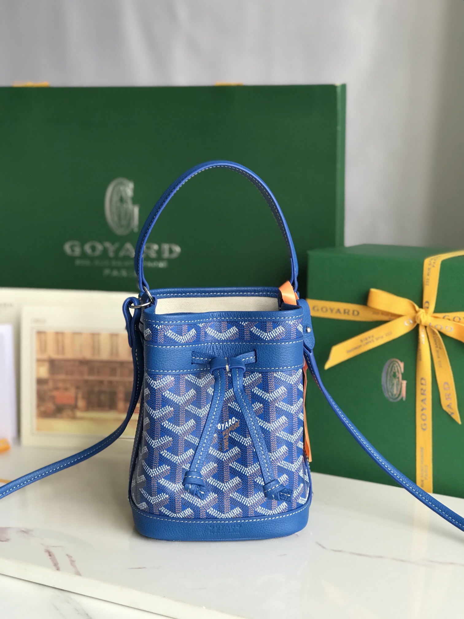 GOYARD Goyardine Petit Flot Bucket Bag PM Sky Morning