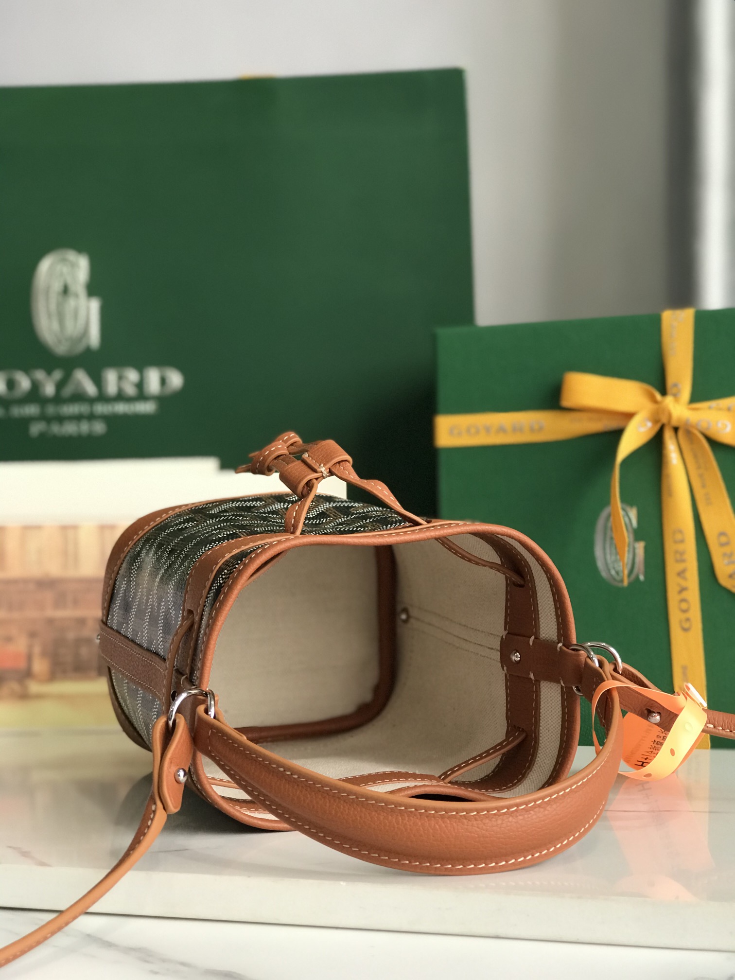 GOYARD Goyardine Petit Flot Mini Bucket Bag Black Gold