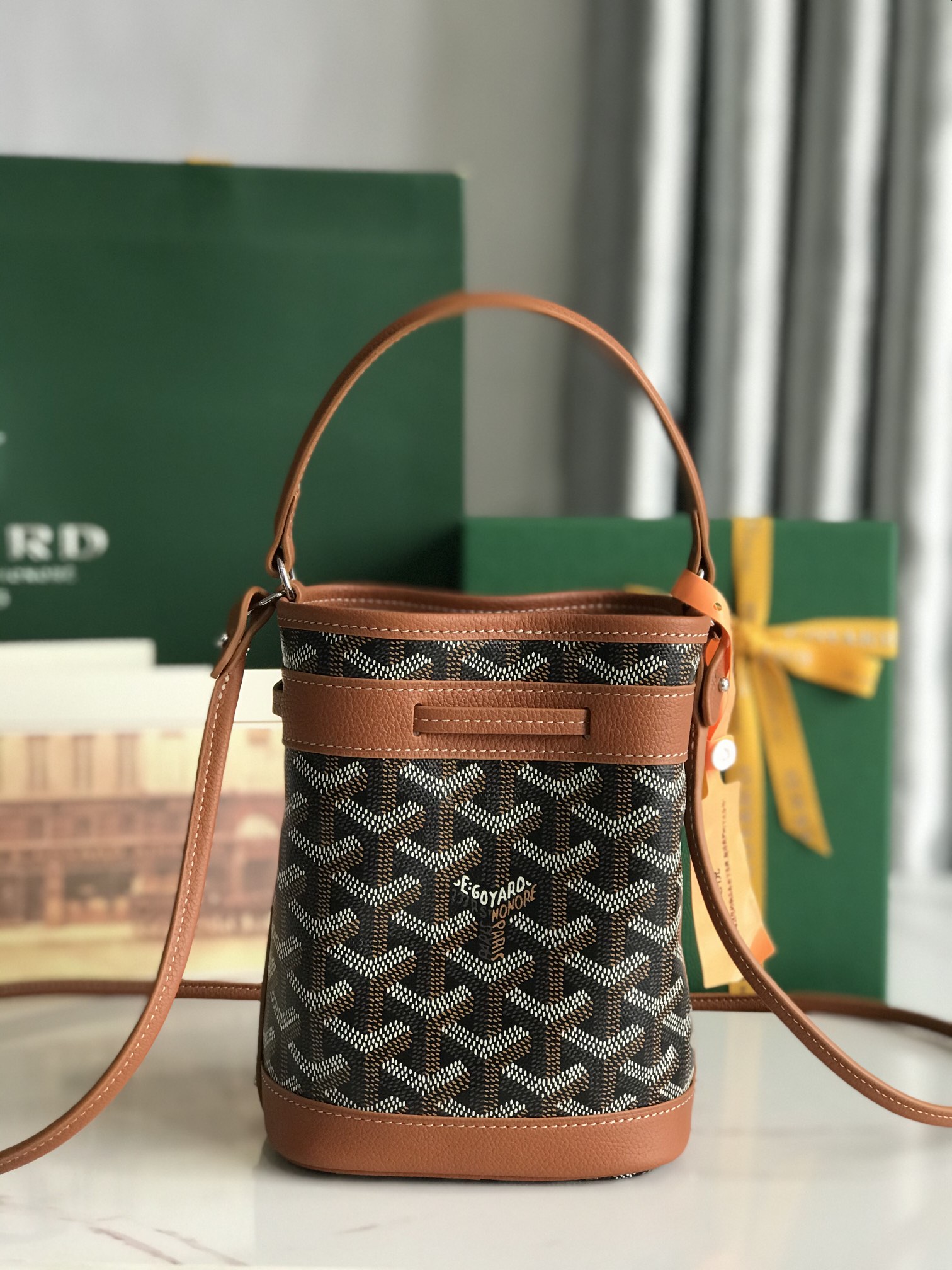 GOYARD Goyardine Petit Flot Mini Bucket Bag Black Gold