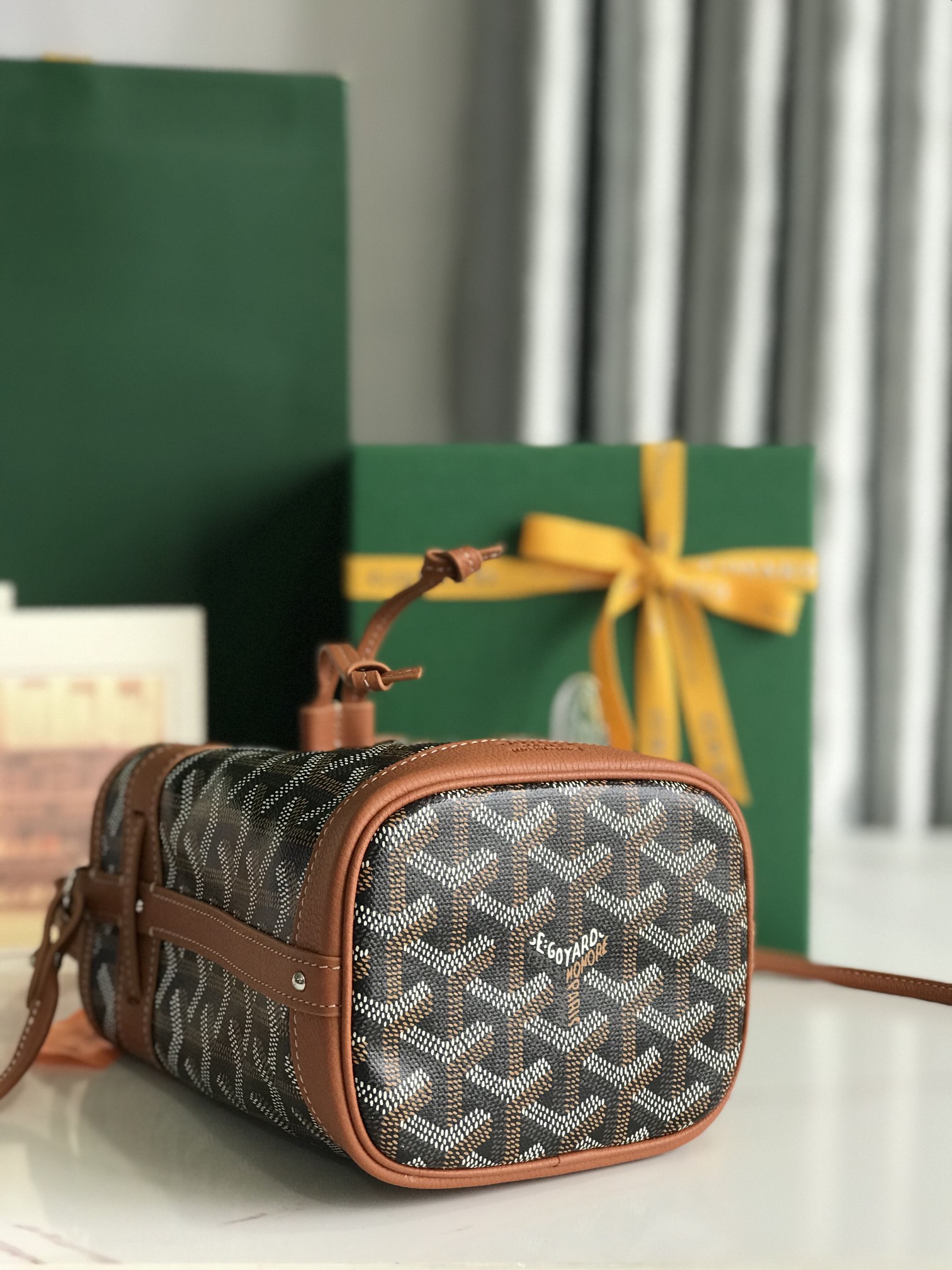 GOYARD Goyardine Petit Flot Mini Bucket Bag Black Gold