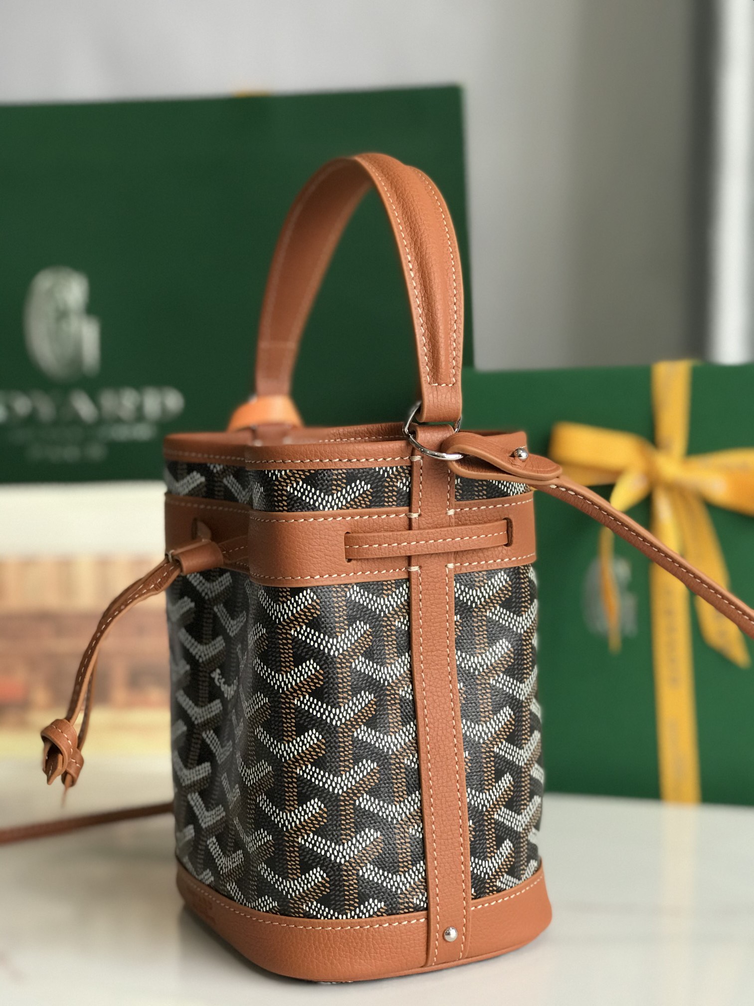 GOYARD Goyardine Petit Flot Mini Bucket Bag Black Gold