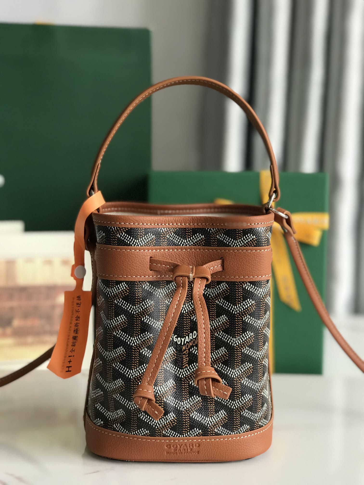 GOYARD Goyardine Petit Flot Mini Bucket Bag Black Gold