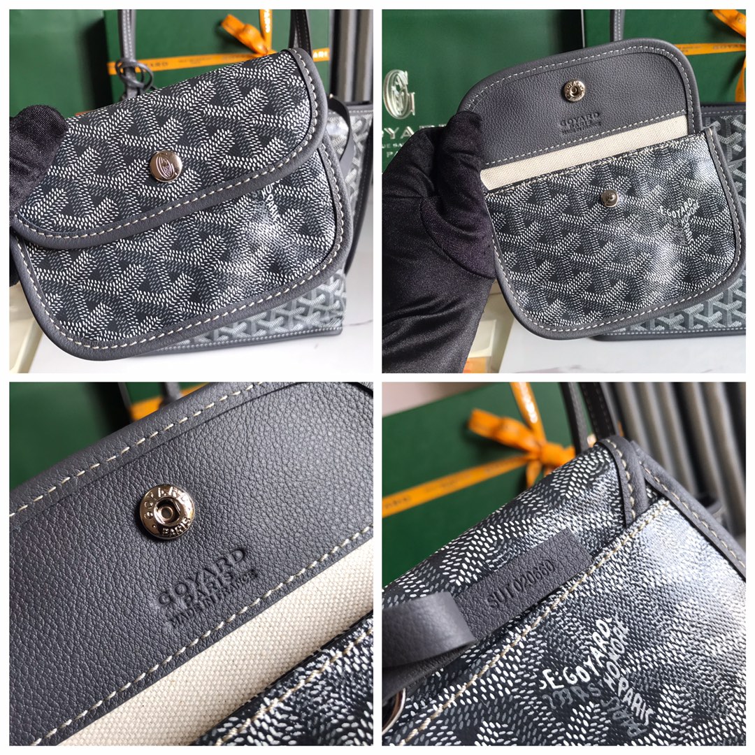 GOYARD Goyardine Reversible Mini Anjou Black  gray 1660698