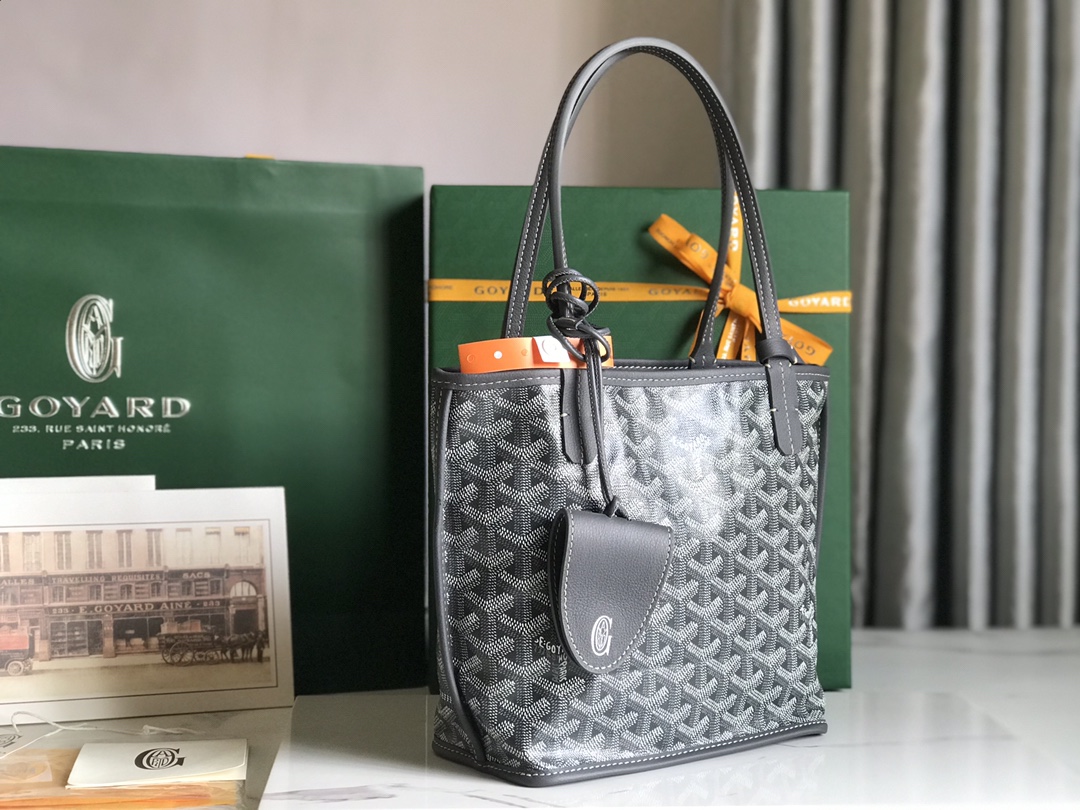 GOYARD Goyardine Reversible Mini Anjou Black  gray 1660698