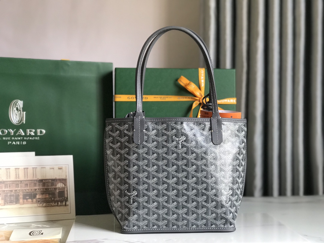 GOYARD Goyardine Reversible Mini Anjou Black  gray 1660698