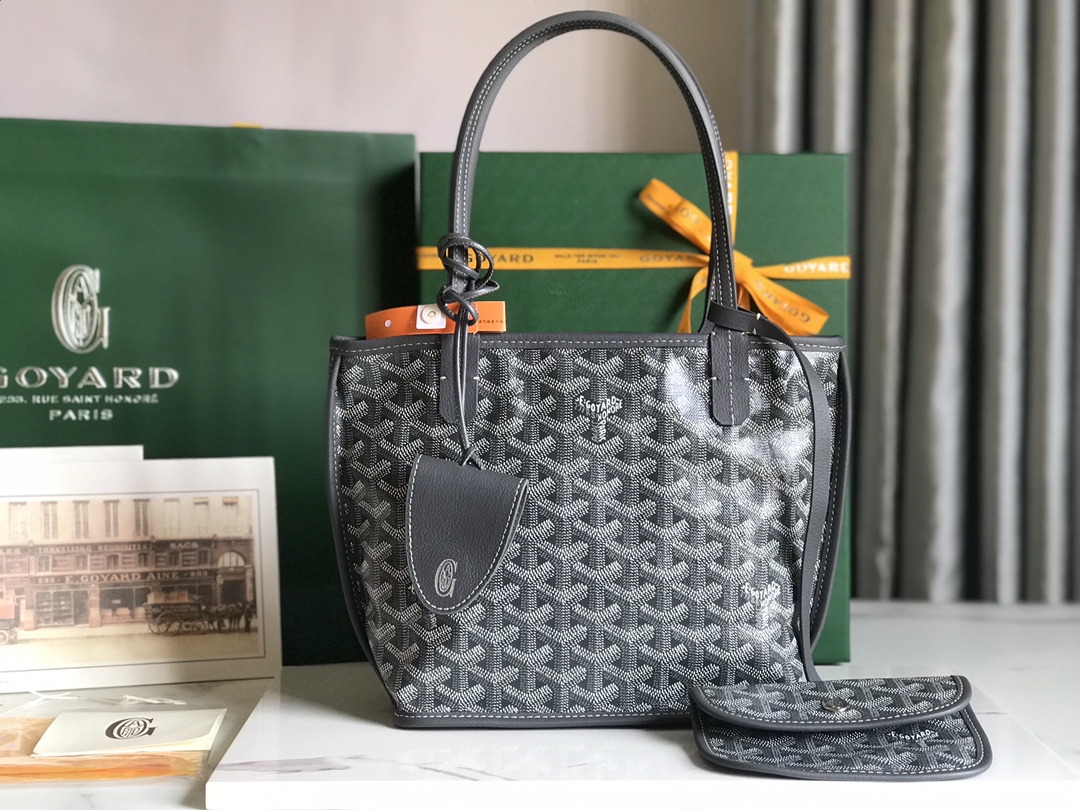 GOYARD Goyardine Reversible Mini Anjou Black  gray 1660698