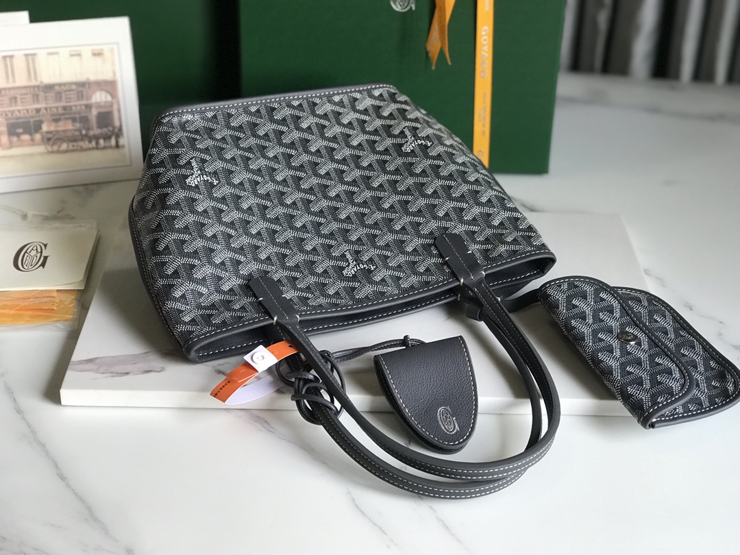 GOYARD Goyardine Reversible Mini Anjou Black  gray 1660698