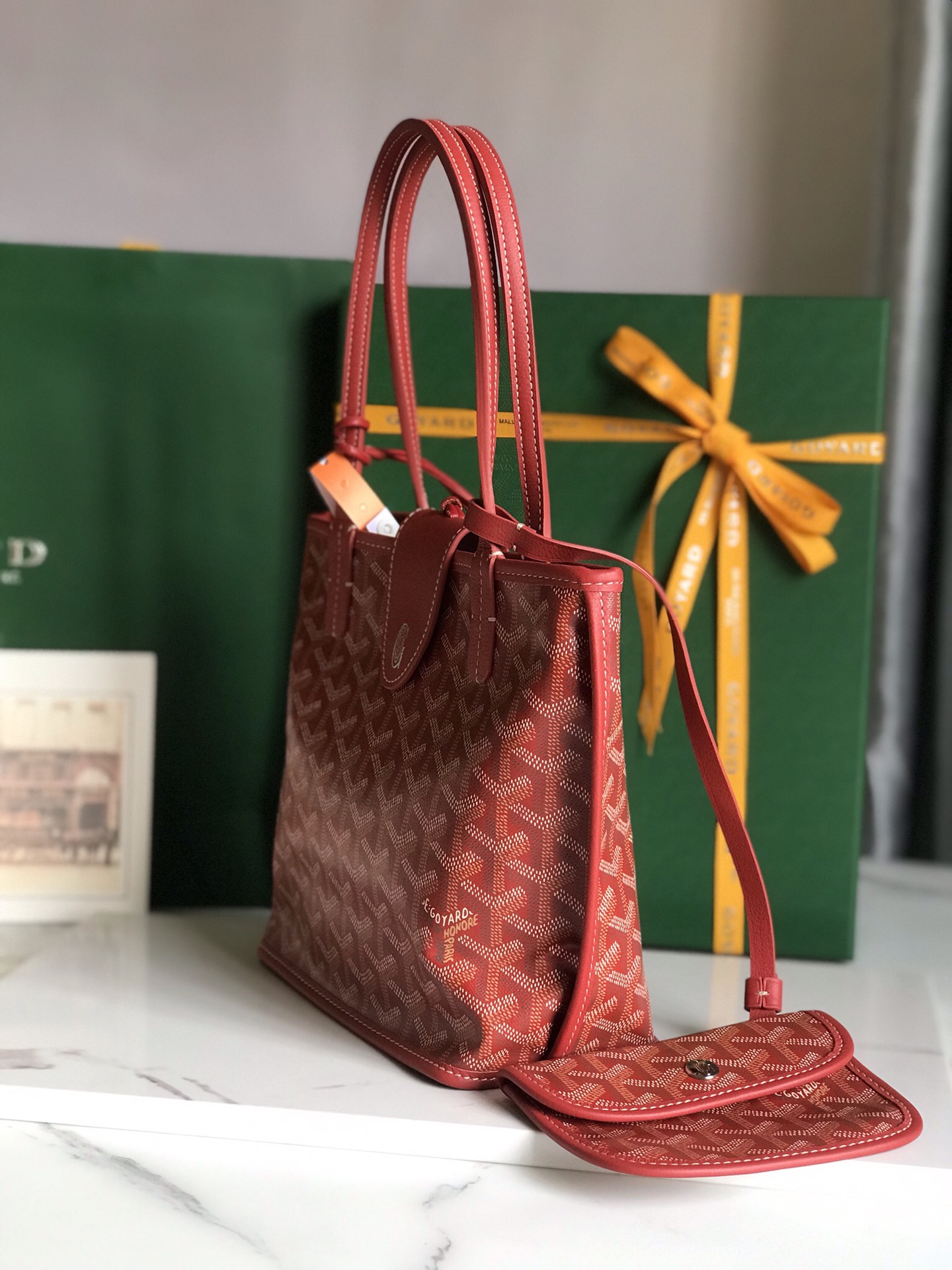 Goyard Goyardine Red Anjou Mini Bag Palladium Hardware
