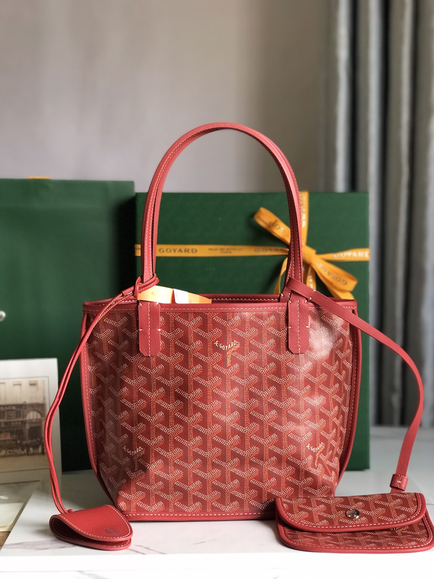 Goyard Goyardine Red Anjou Mini Bag Palladium Hardware