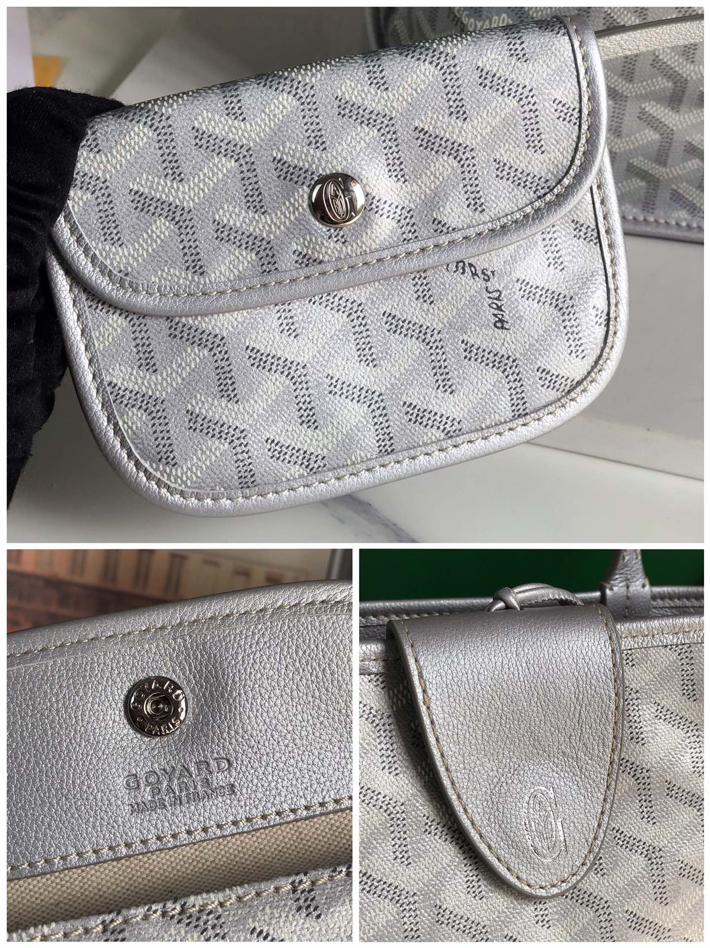 Goyard Precious Metals Goyardine Mini Anjou bag white gray