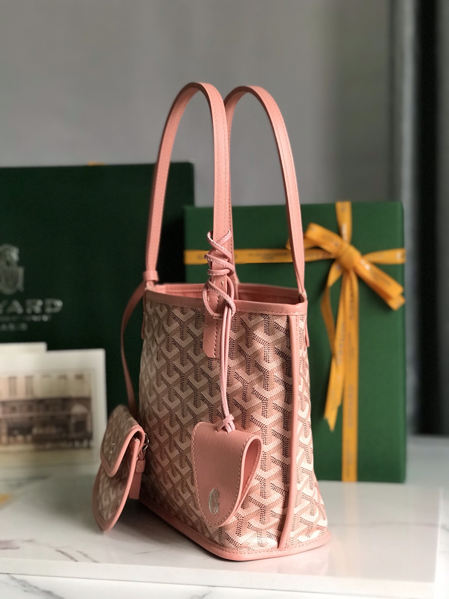 Goyard Goyardine pink Anjou Mini Bag Palladium ...