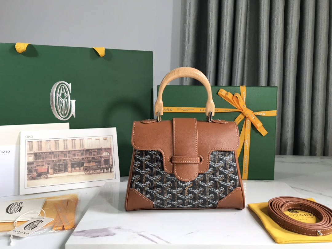 Pre-Owned Goyard Mini Saigon Top Handle Bag Coated Canvas with Leather