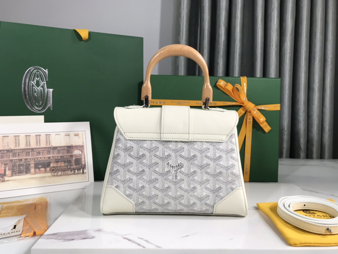 Goyard White Goyardine Coated Canvas and Leather Mini Saigo