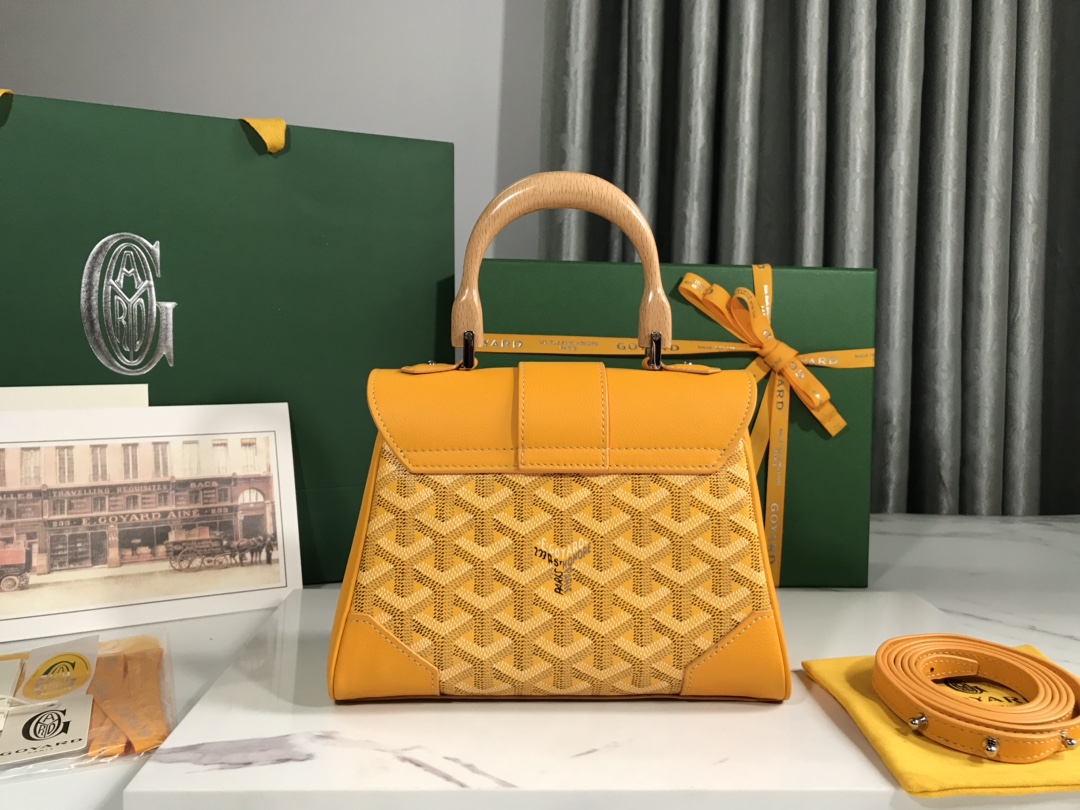 Goyard Yellow Chevron Print Coated Canvas Mini Saigon Bag