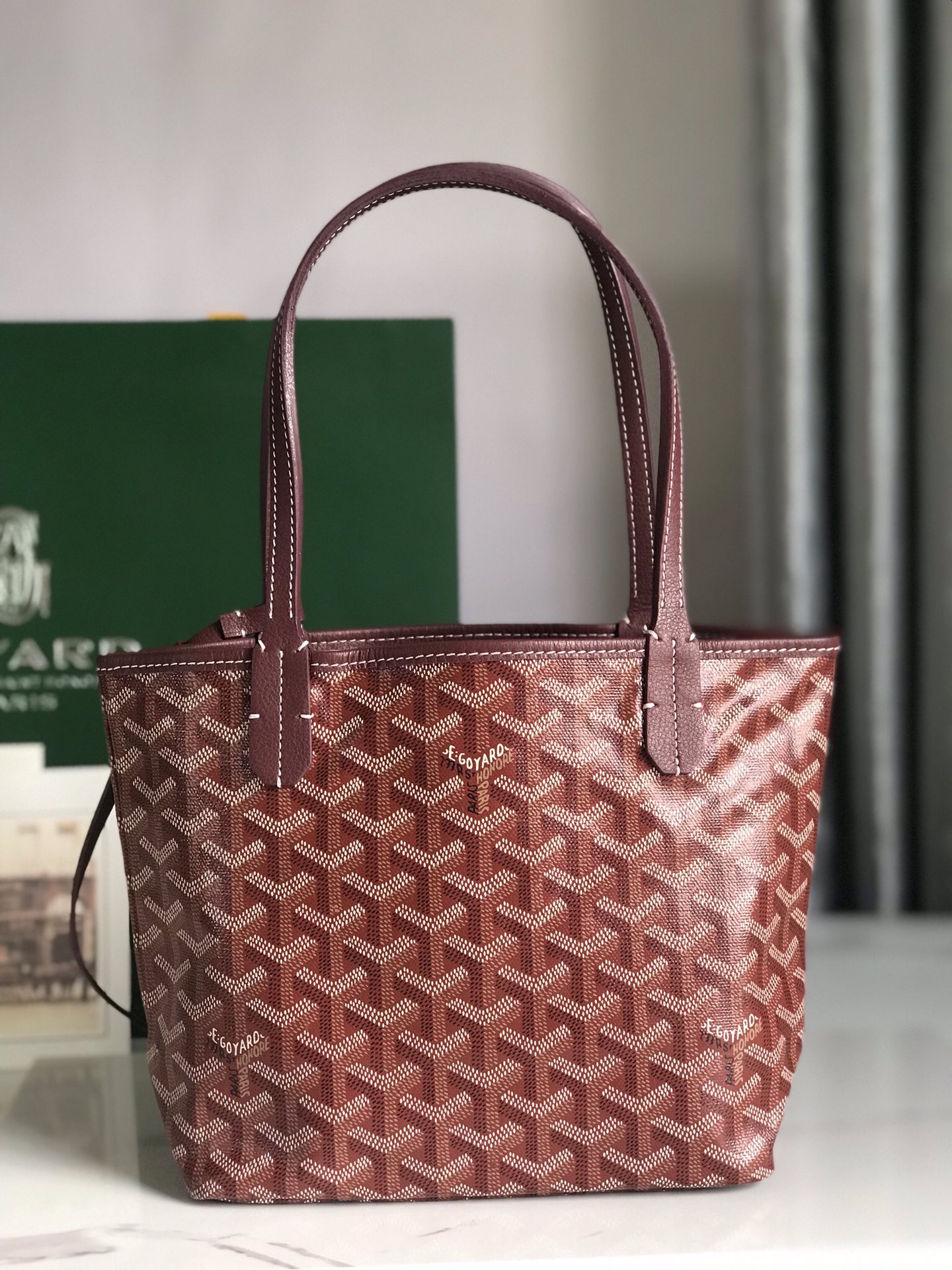 Goyard Goyardine Burgundy Anjou Mini Tote Bag Silver ...