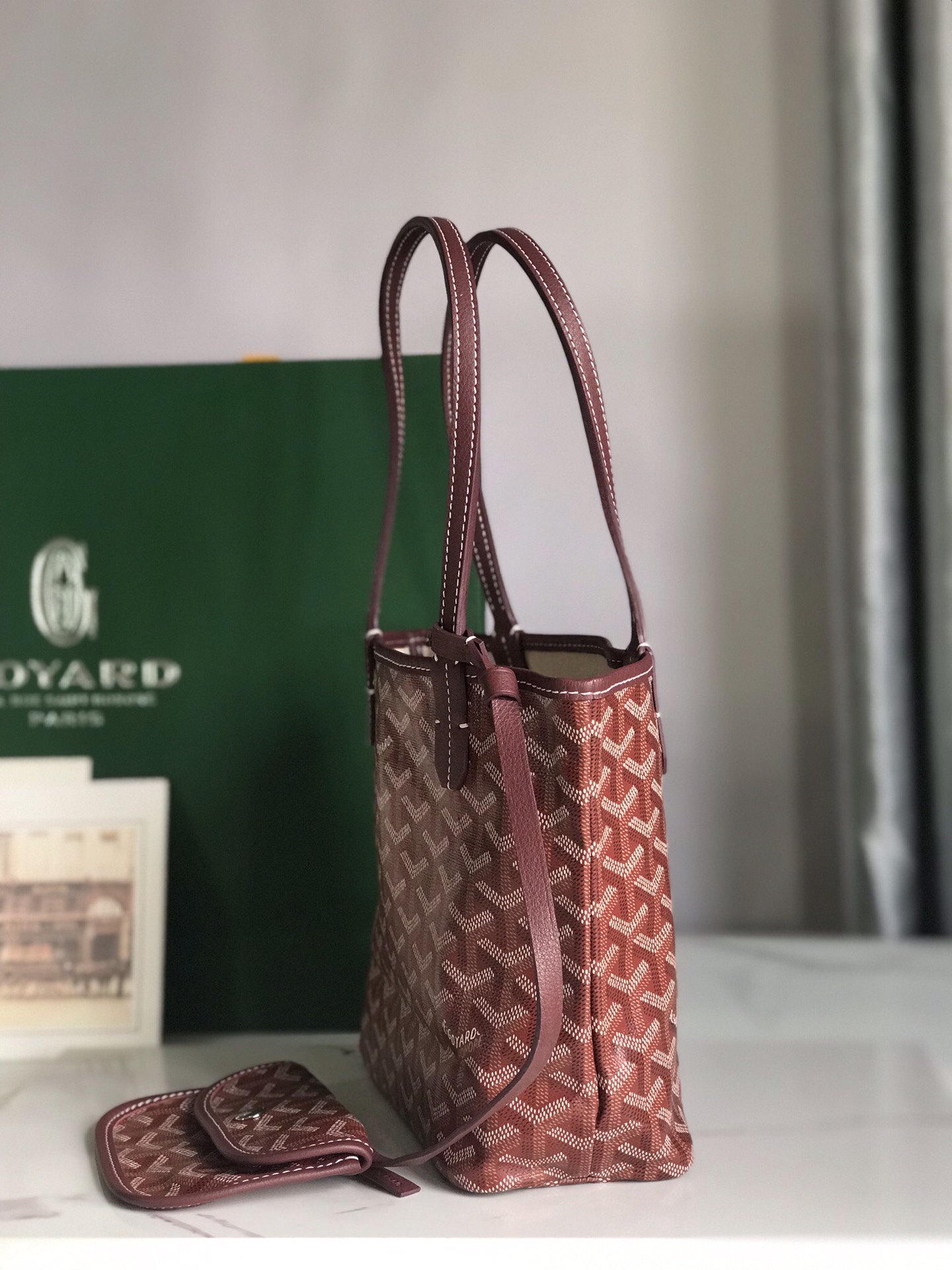 Goyard Goyardine Burgundy Anjou Mini Tote Bag Silver ...