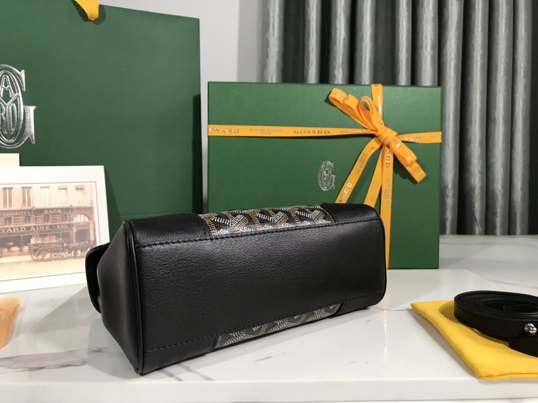 Goyard Saigon Top Handle Bag Canvas Calfskin Black SHW