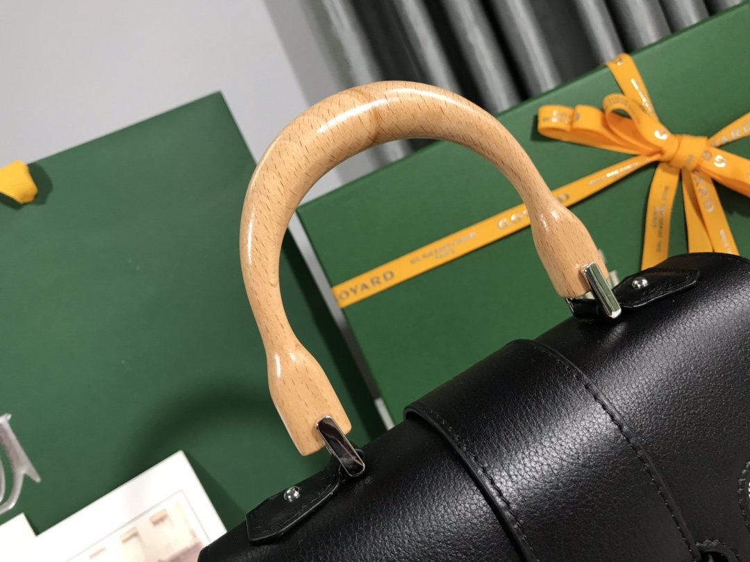 Goyard Saigon Top Handle Bag Canvas Calfskin Black SHW