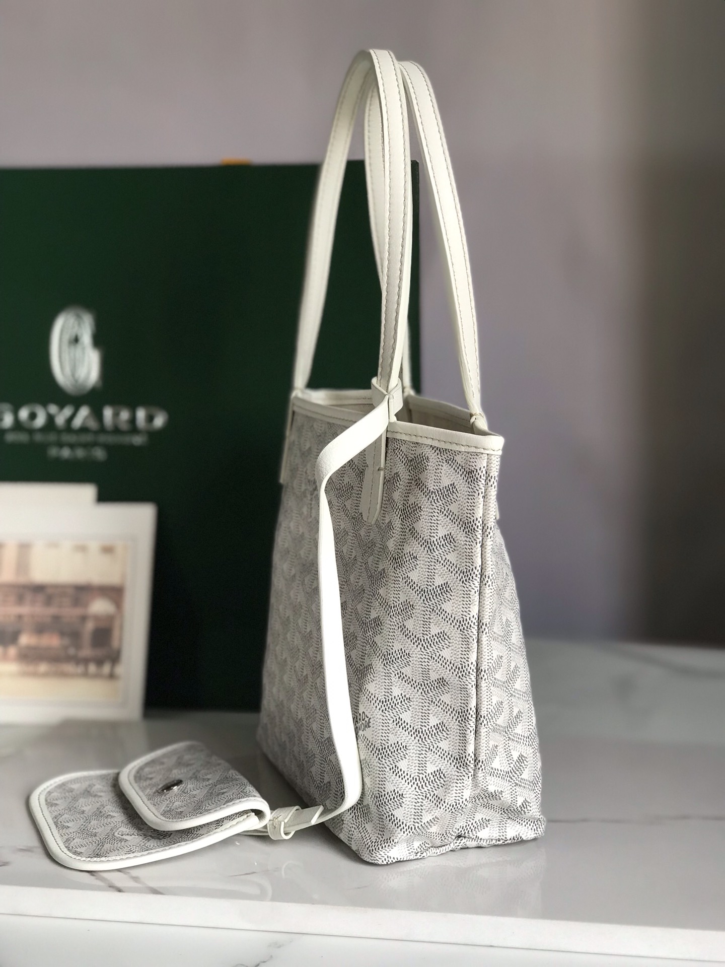 Goyard White Mini Goyardine Reversible Anjou Leather Cloth