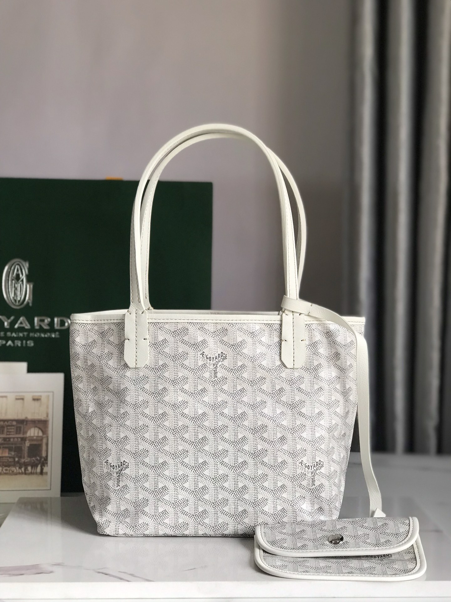 Goyard White Mini Goyardine Reversible Anjou Leather Cloth