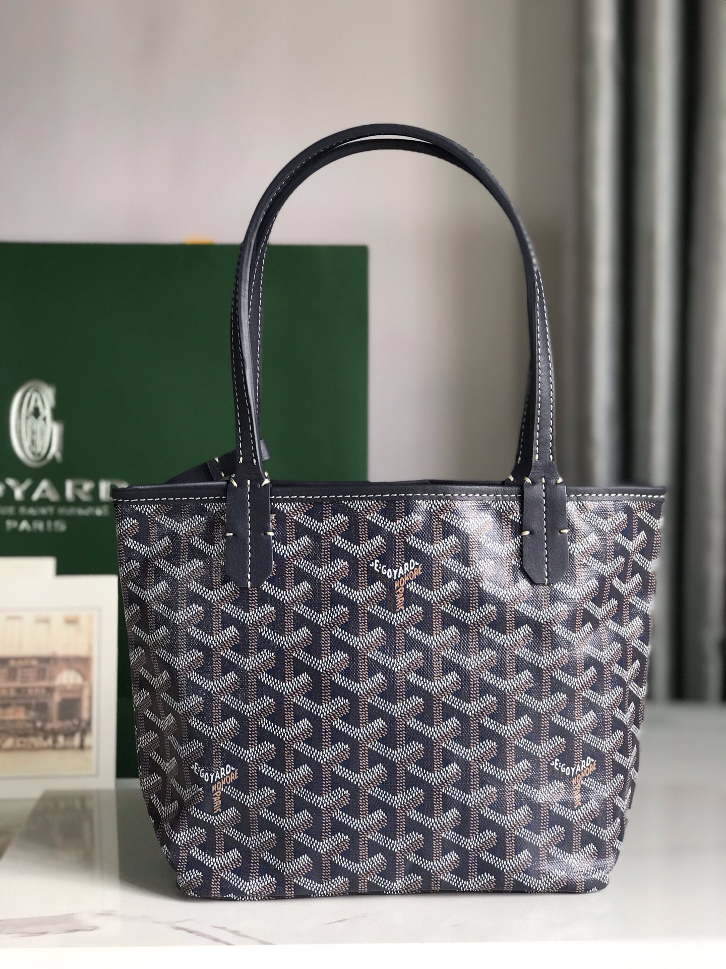 GOYARD Goyardine Reversible Mini Anjou Navy 1640367