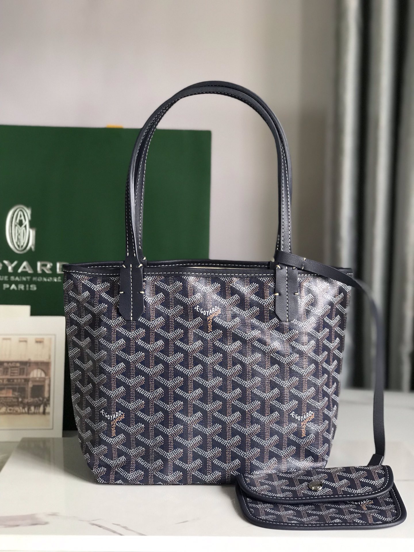 GOYARD Goyardine Reversible Mini Anjou Navy 1640367