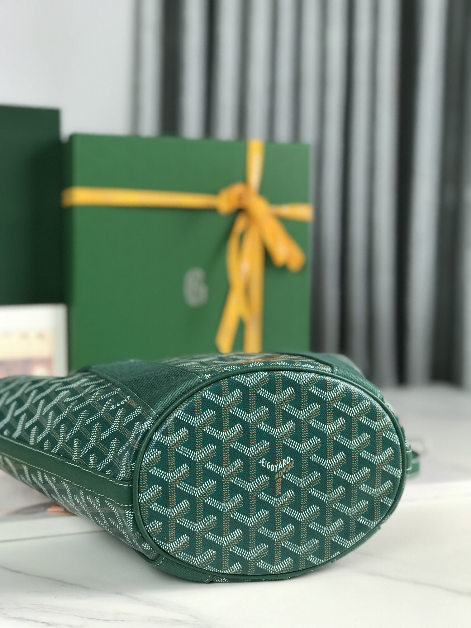 Goyard Goyardine Belharra PM Coral Tote Palladium bag green