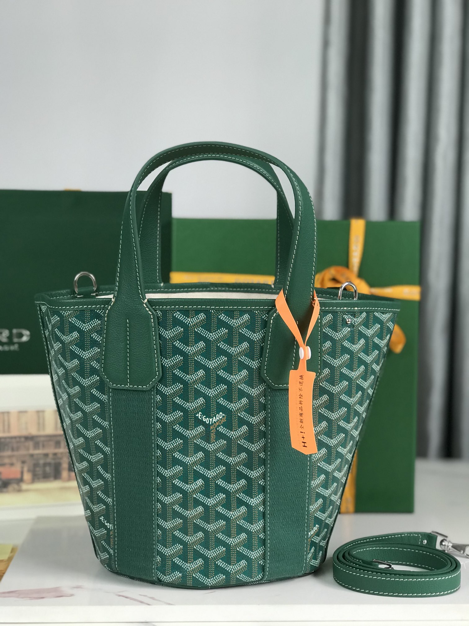 Goyard Goyardine Belharra PM Coral Tote Palladium bag green