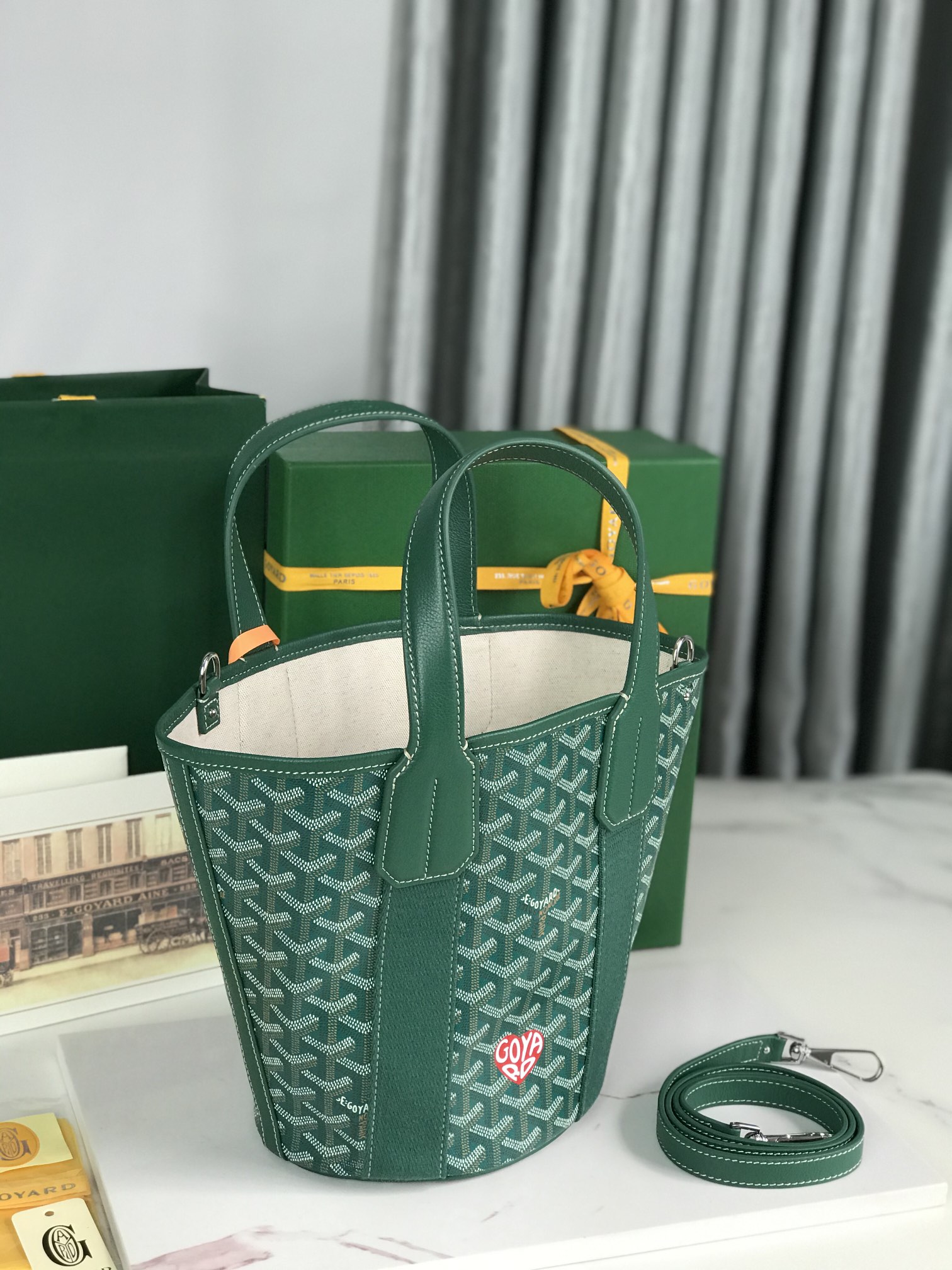 Goyard Goyardine Belharra PM Coral Tote Palladium bag green
