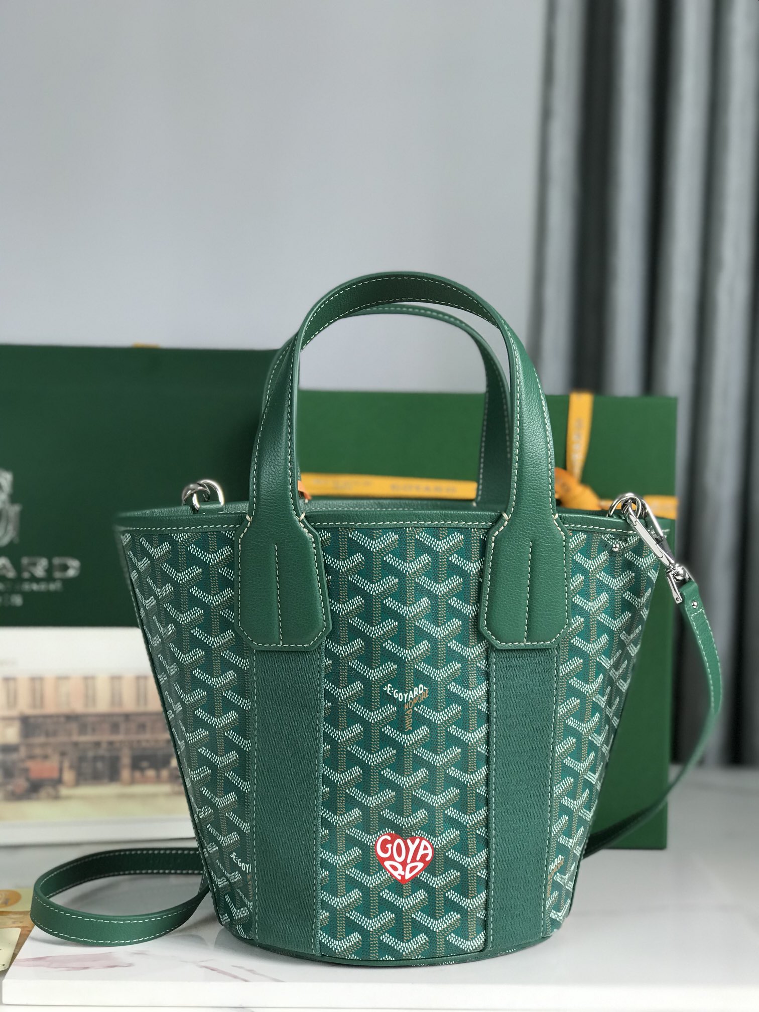 Goyard Goyardine Belharra PM Coral Tote Palladium bag green