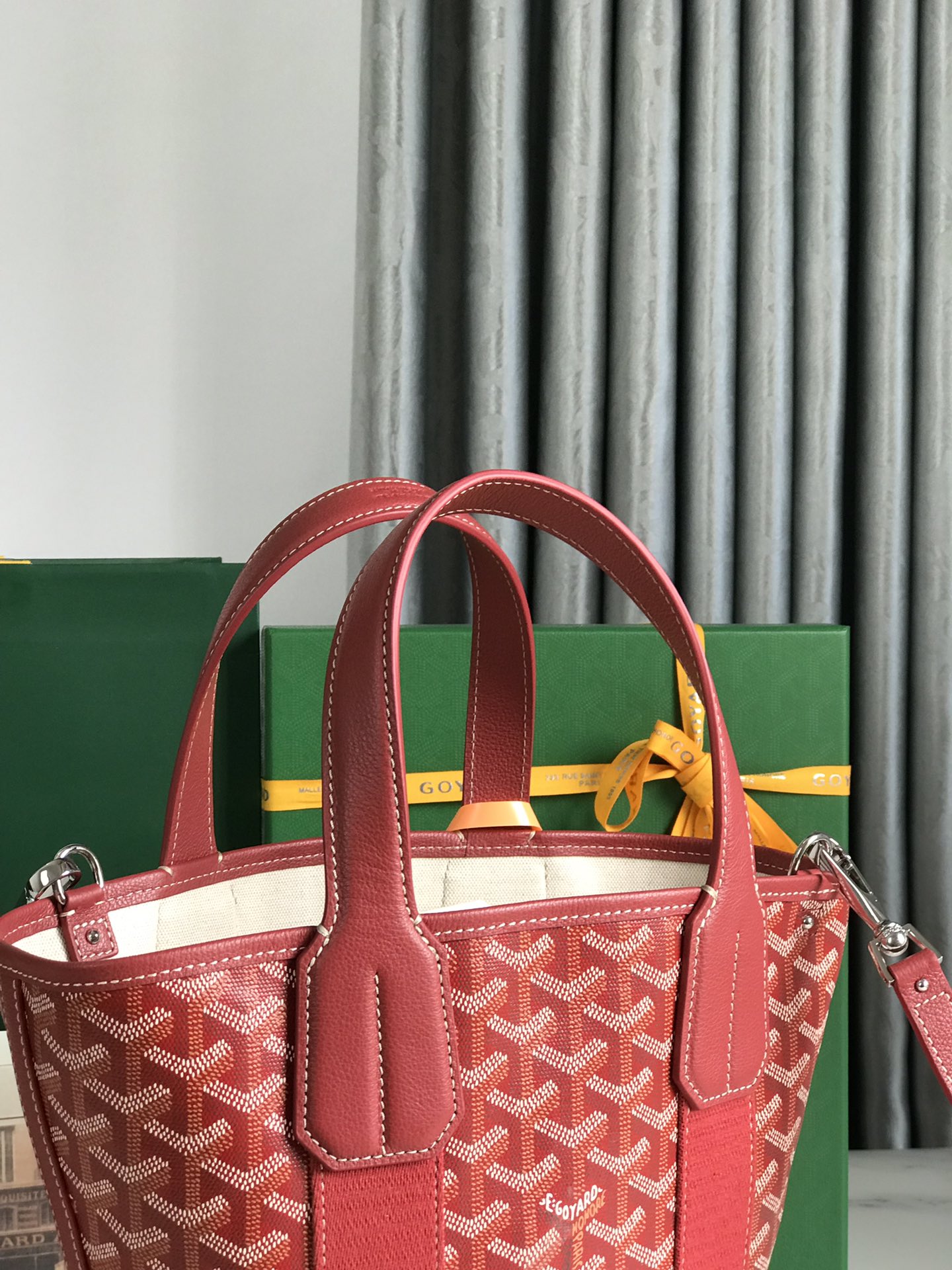 Goyard Goyardine Belharra PM Coral Tote Palladium bag red