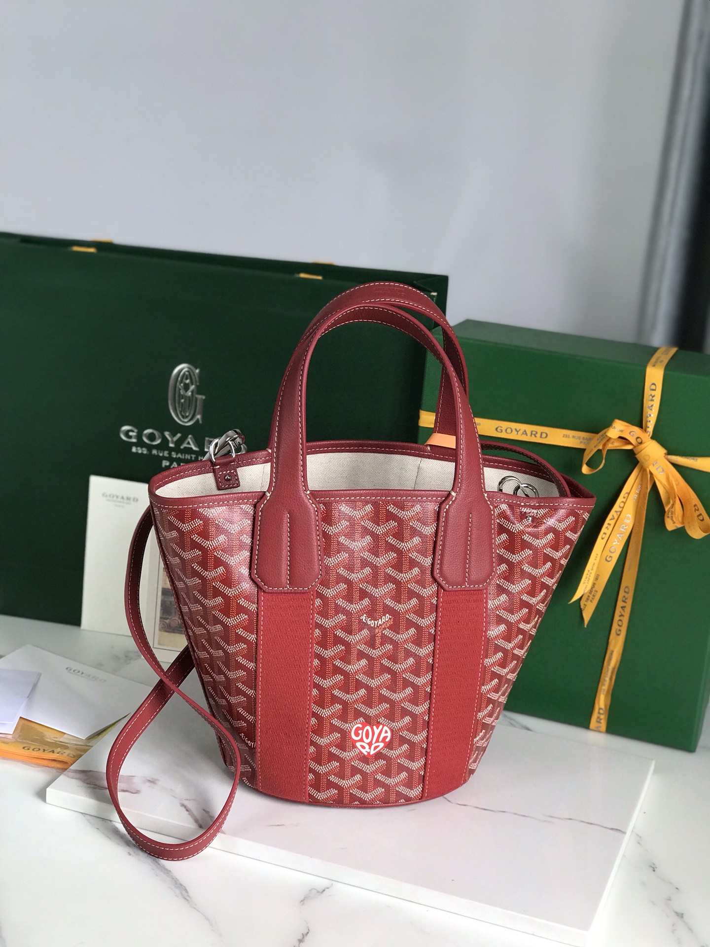 Goyard Goyardine Belharra PM Coral Tote Palladium bag red