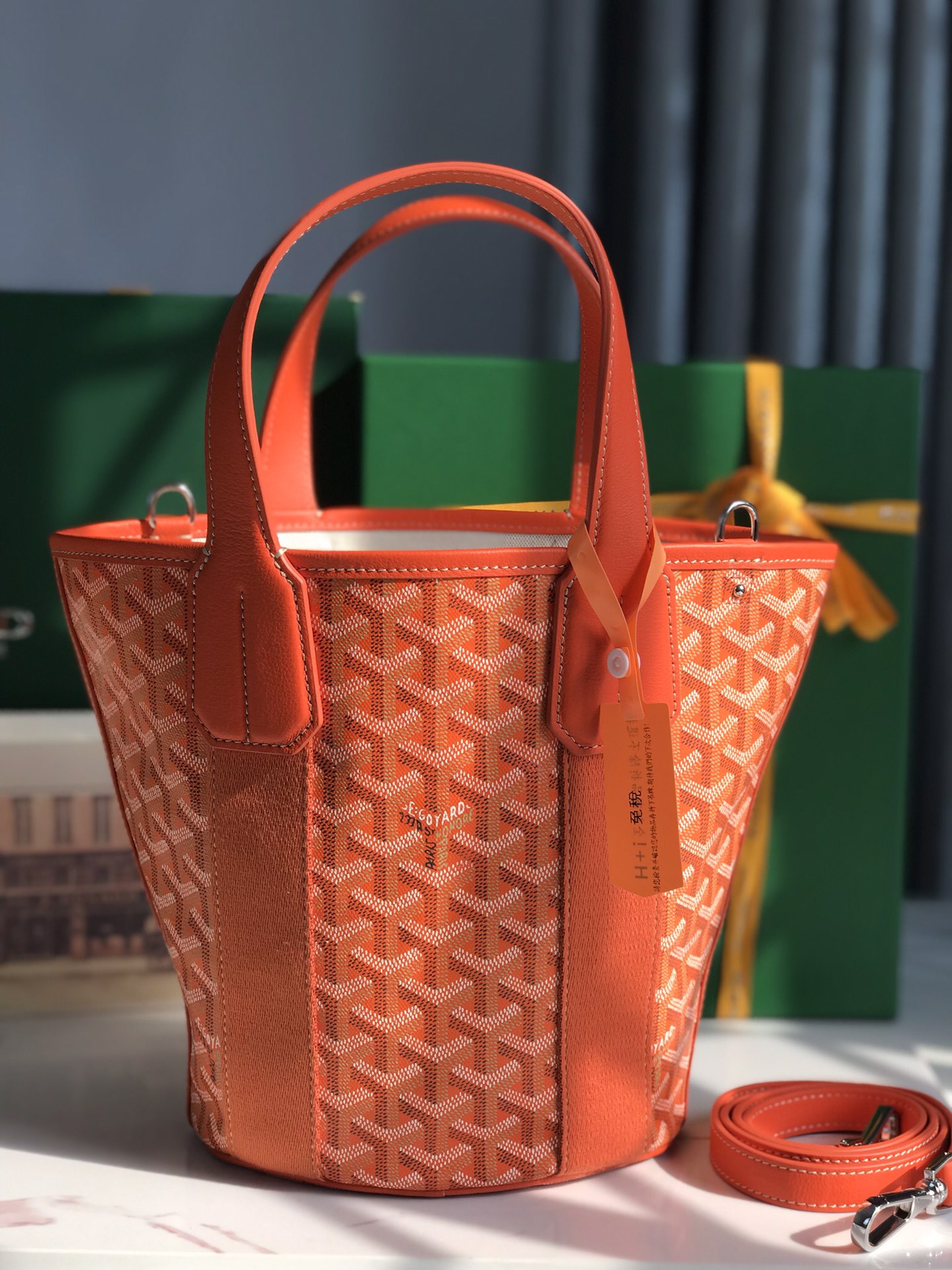Goyard Goyardine Belharra PM Coral Tote Palladium bag orange