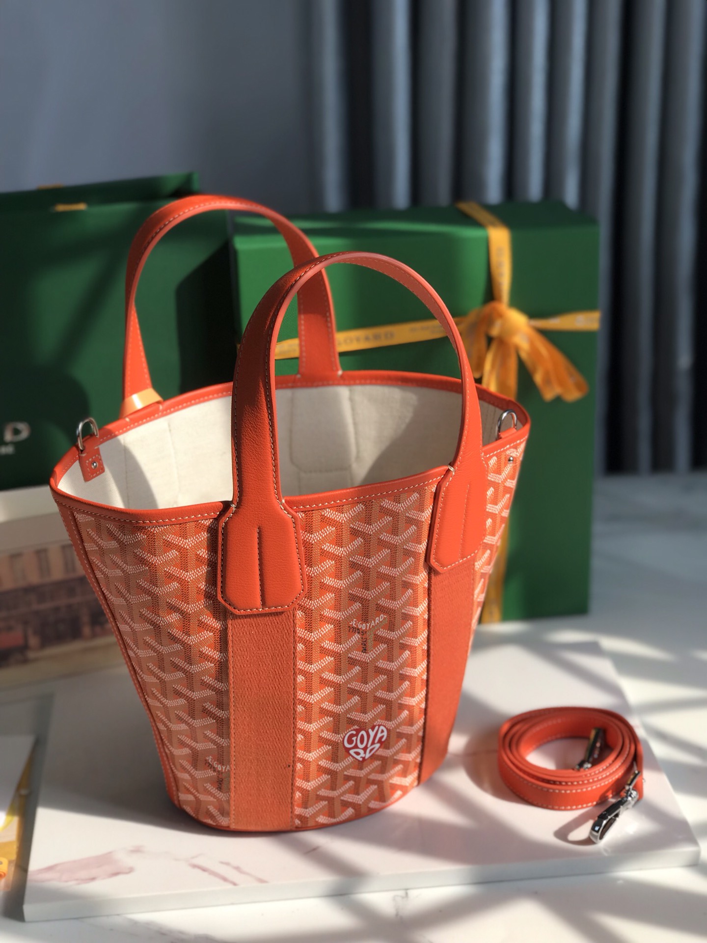 Goyard Goyardine Belharra PM Coral Tote Palladium bag orange