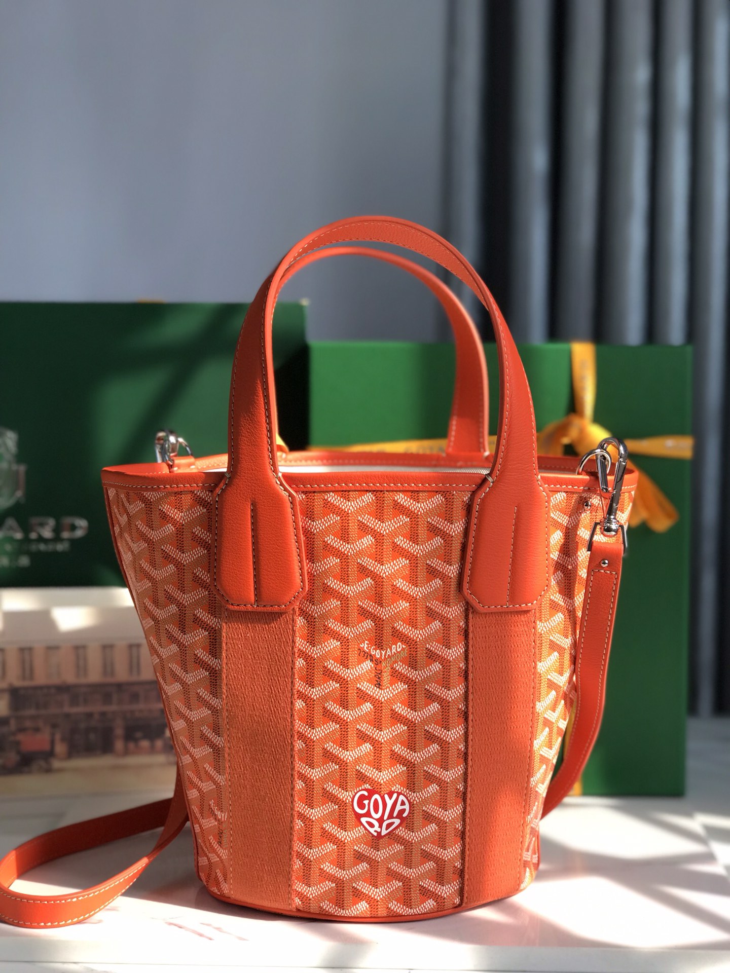 Goyard Goyardine Belharra PM Coral Tote Palladium bag orange