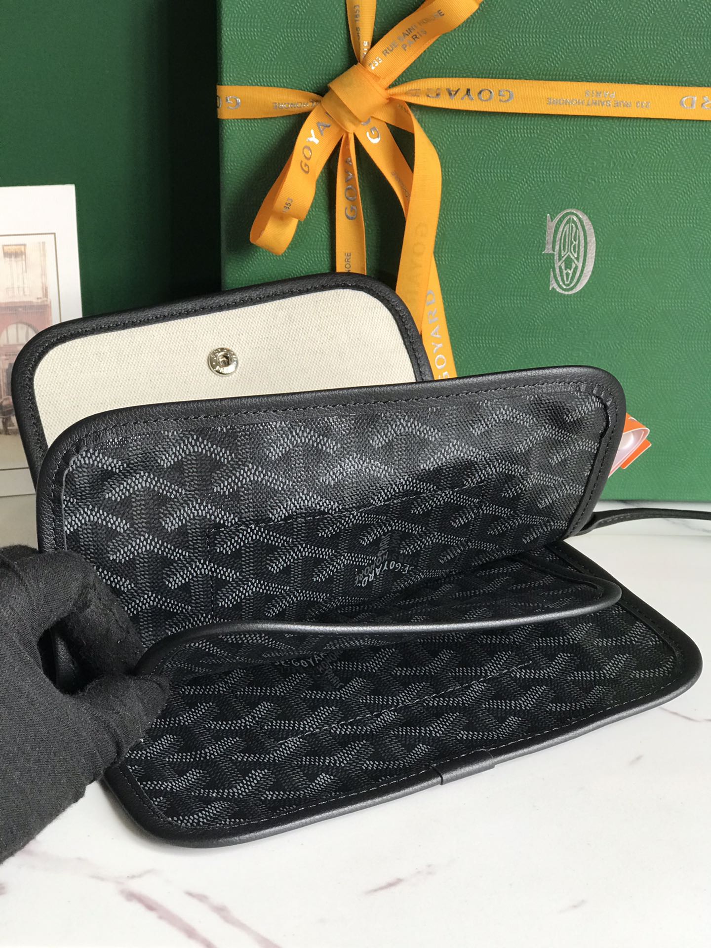 GOYARD Goyardine Plumet Wallet Clutch black