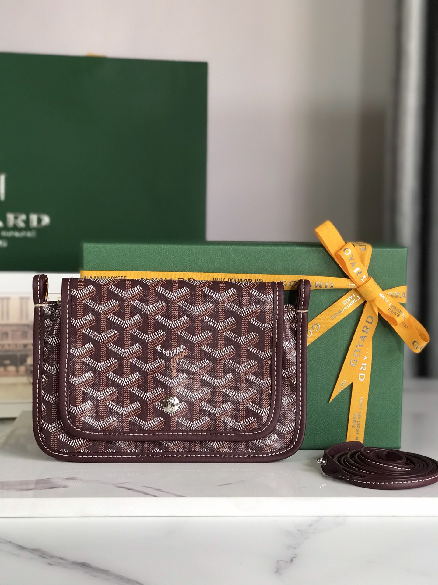 Goyard Plumet Crossbody Shoulder Bag Pochette Wallet PVC brown