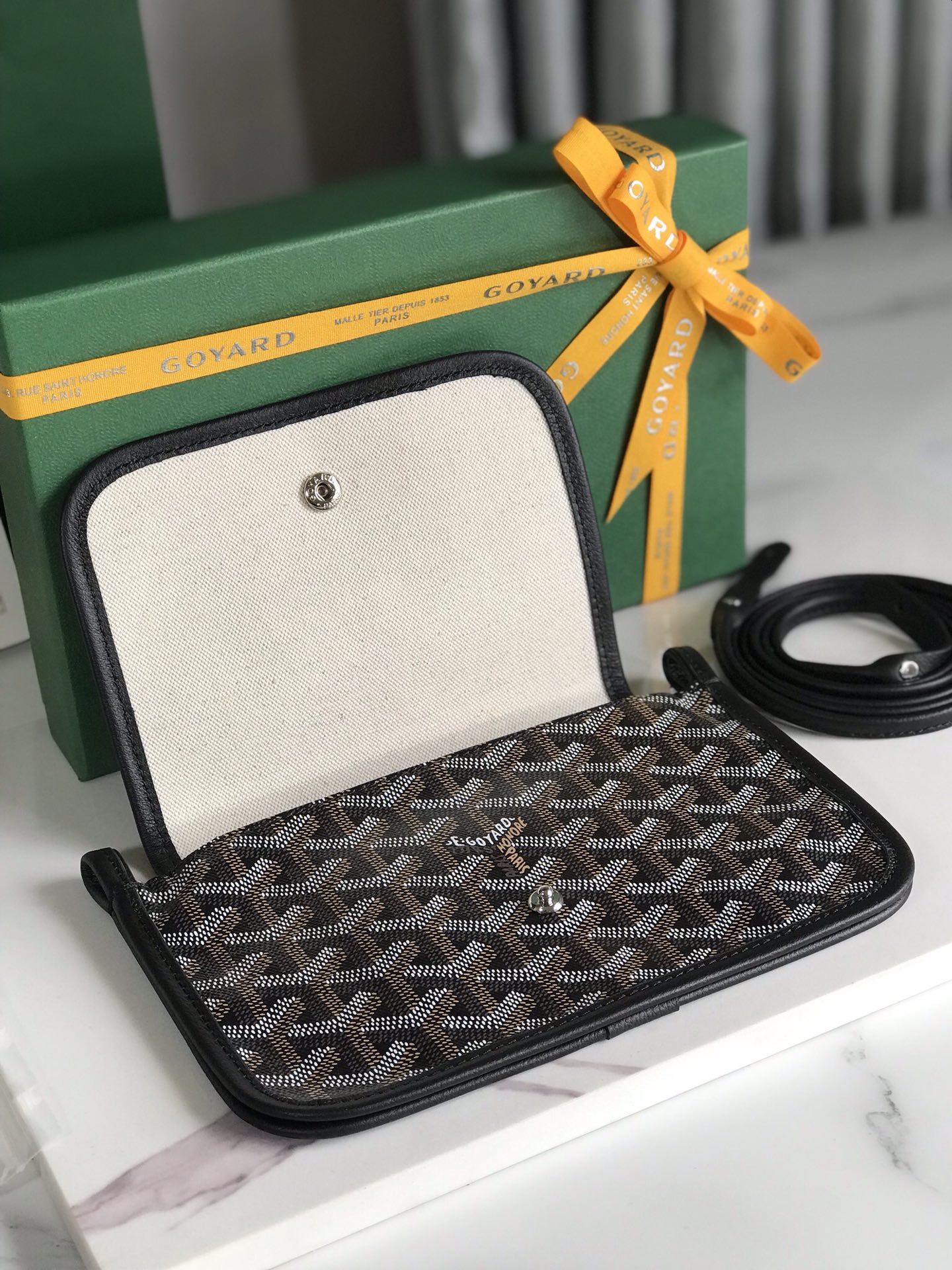 GOYARD Goyardine Plumet Wallet Clutch Black 1618002
