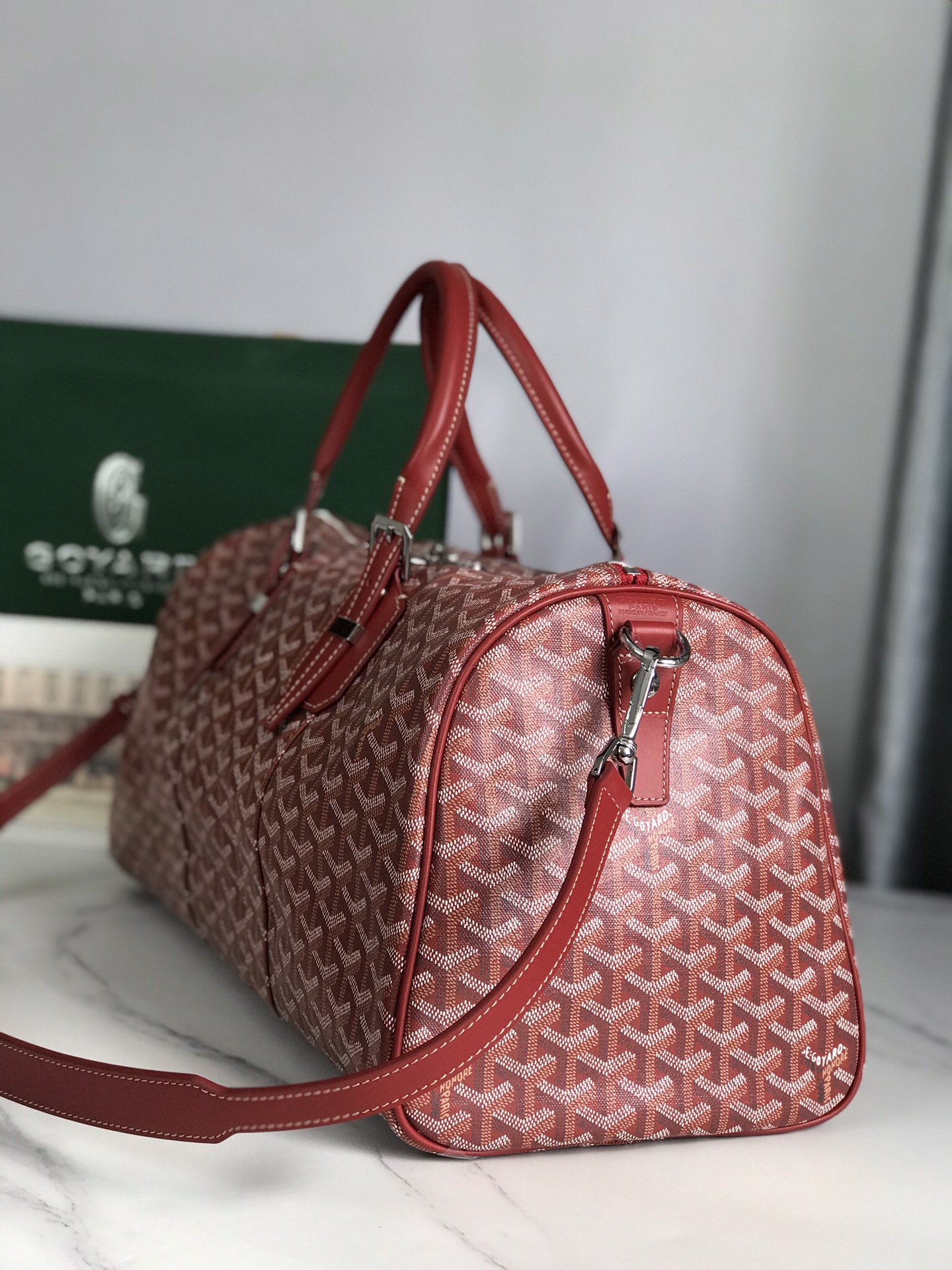 GOYARD Croix Jules Boston Bag PVC Leather Red