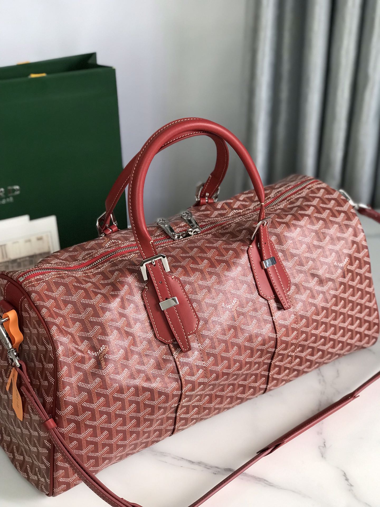GOYARD Croix Jules Boston Bag PVC Leather Red